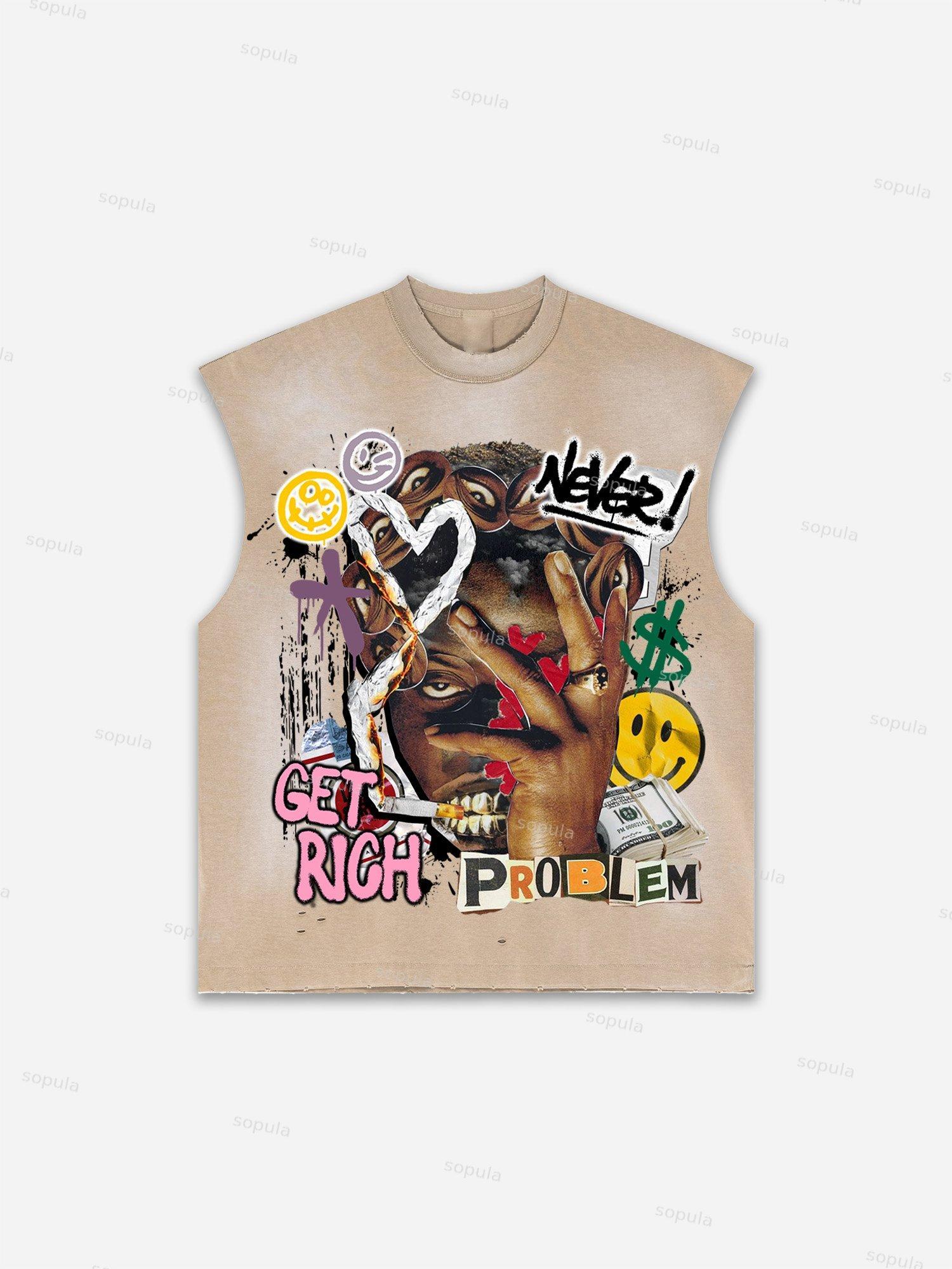Men's Washed Richer Than My Opps Vintage Abstract Man Graphic Tank Top Product Image