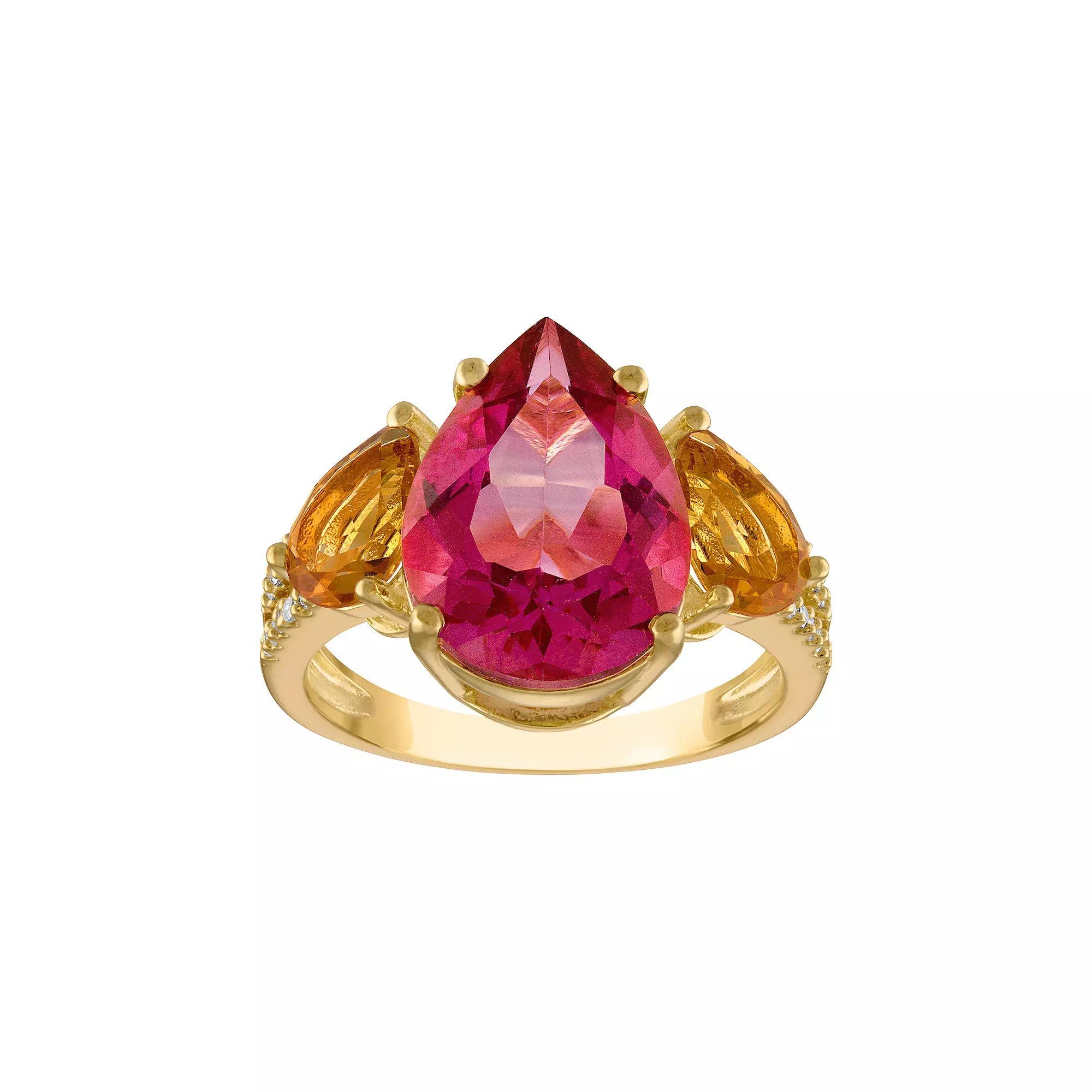 Tiara 14k Gold Over Silver Pink Topaz & Citrine 1/10 Carat T.W. Diamond Ring, Women's, Size: 9, Gold Tone Product Image