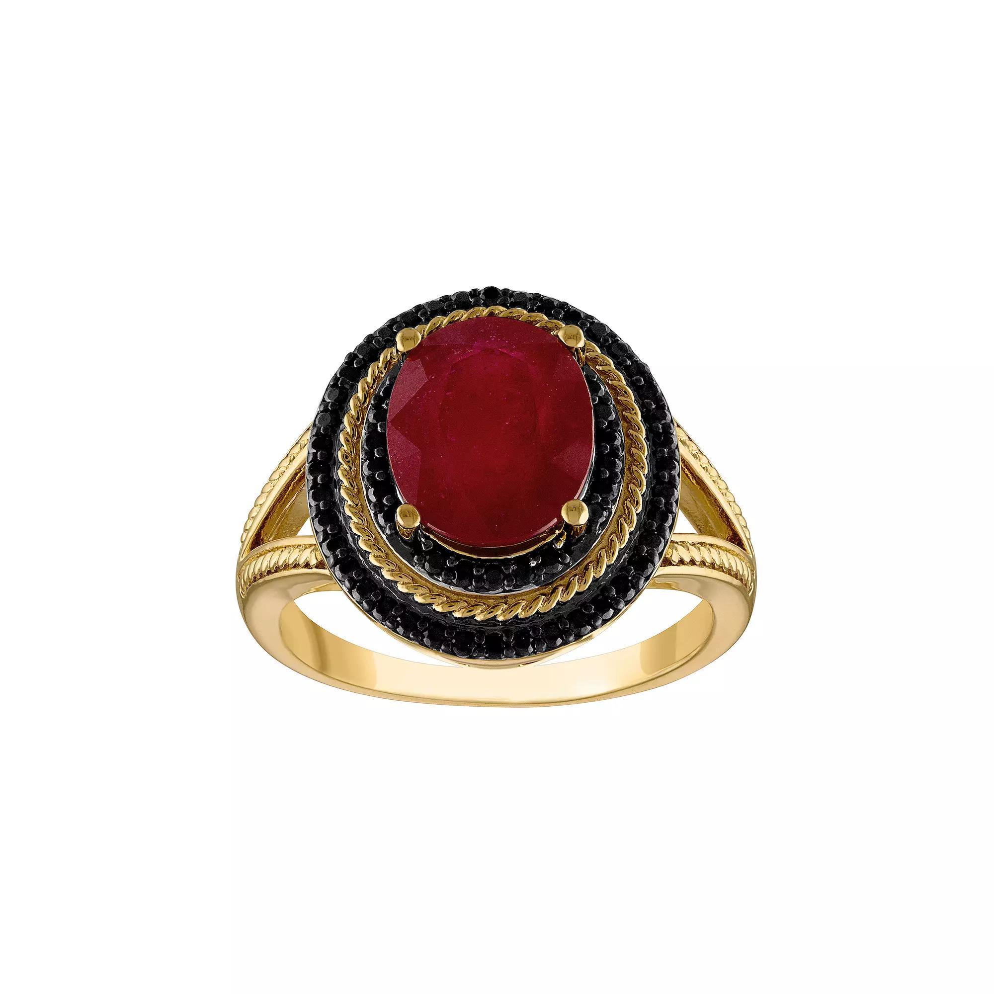 Tiara 14k Gold Over Silver Ruby & Black Spinel Oval Halo Ring, Women's, Size: 7, Gold Tone Product Image