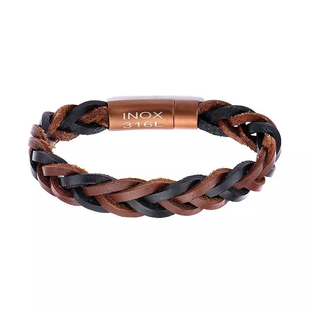 Men's Brown & Black Braided Leather Bracelet, Size: 8.25", Multi Product Image