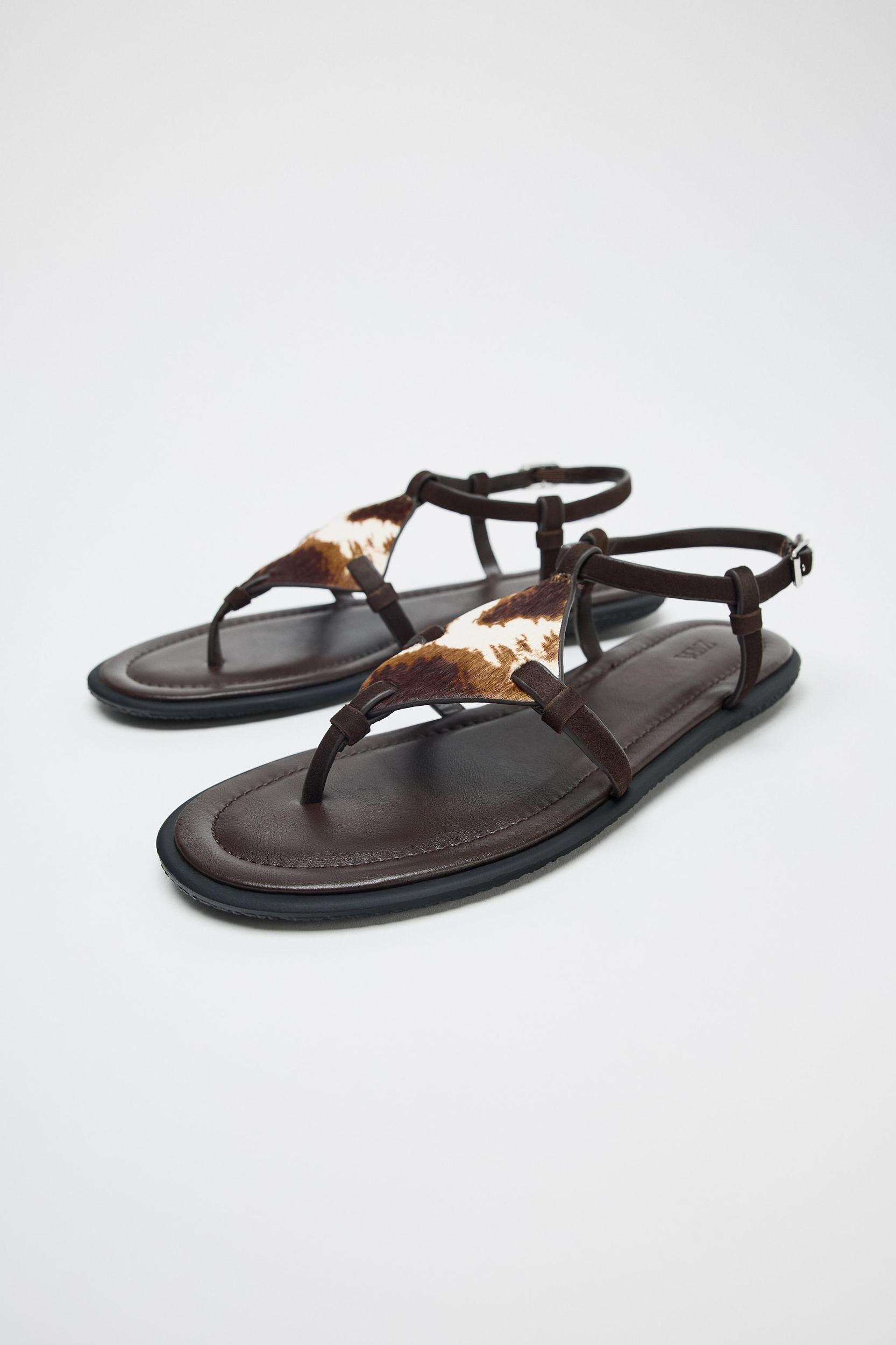 ANIMAL PRINT FURRY LEATHER SANDALS Product Image