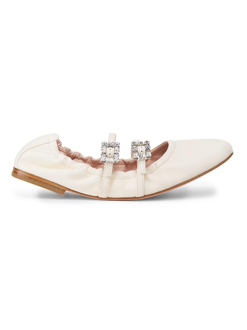 Womens Mini Strap Strass Leather Ballerina Flats Product Image