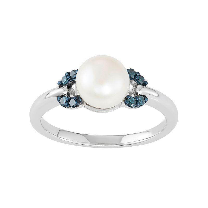 Freshwater Cultured Pearl & Blue Diamond Accent Sterling Silver Ring, Women's, Size: 6 Product Image