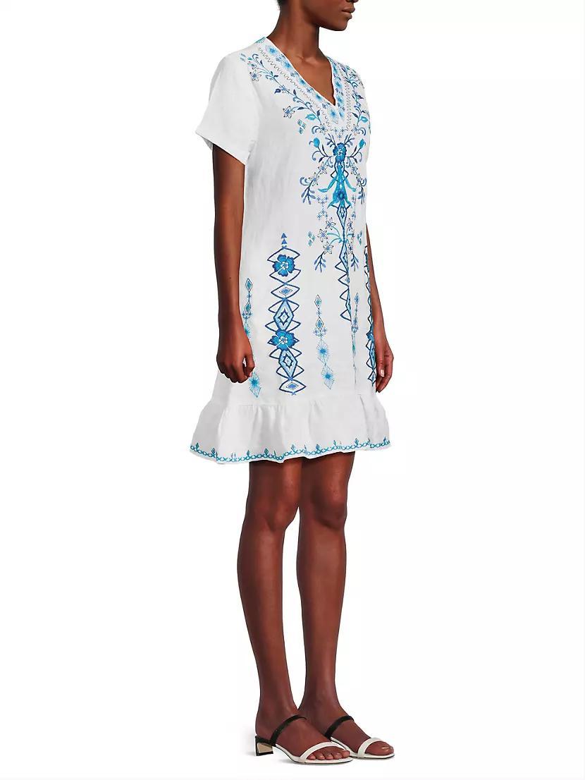 Taria Embroidered Floral Linen-Blend Shift Dress Product Image