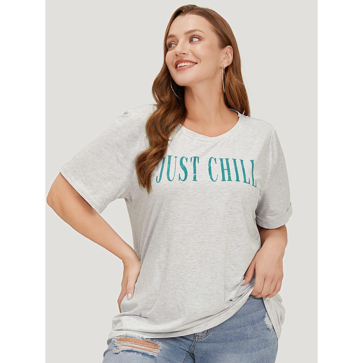 Plus Size Letter Print Short Sleeve Heather T-shirt LightGray Women Casual Heather Graphic Dailywear T-shirts BloomChic 10/M Product Image