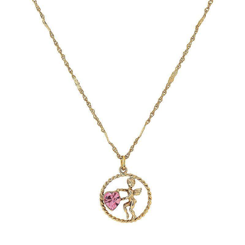 1928 Gold Tone Suspended Cherub Angel and Heart Necklace, Womens, Yellow Product Image