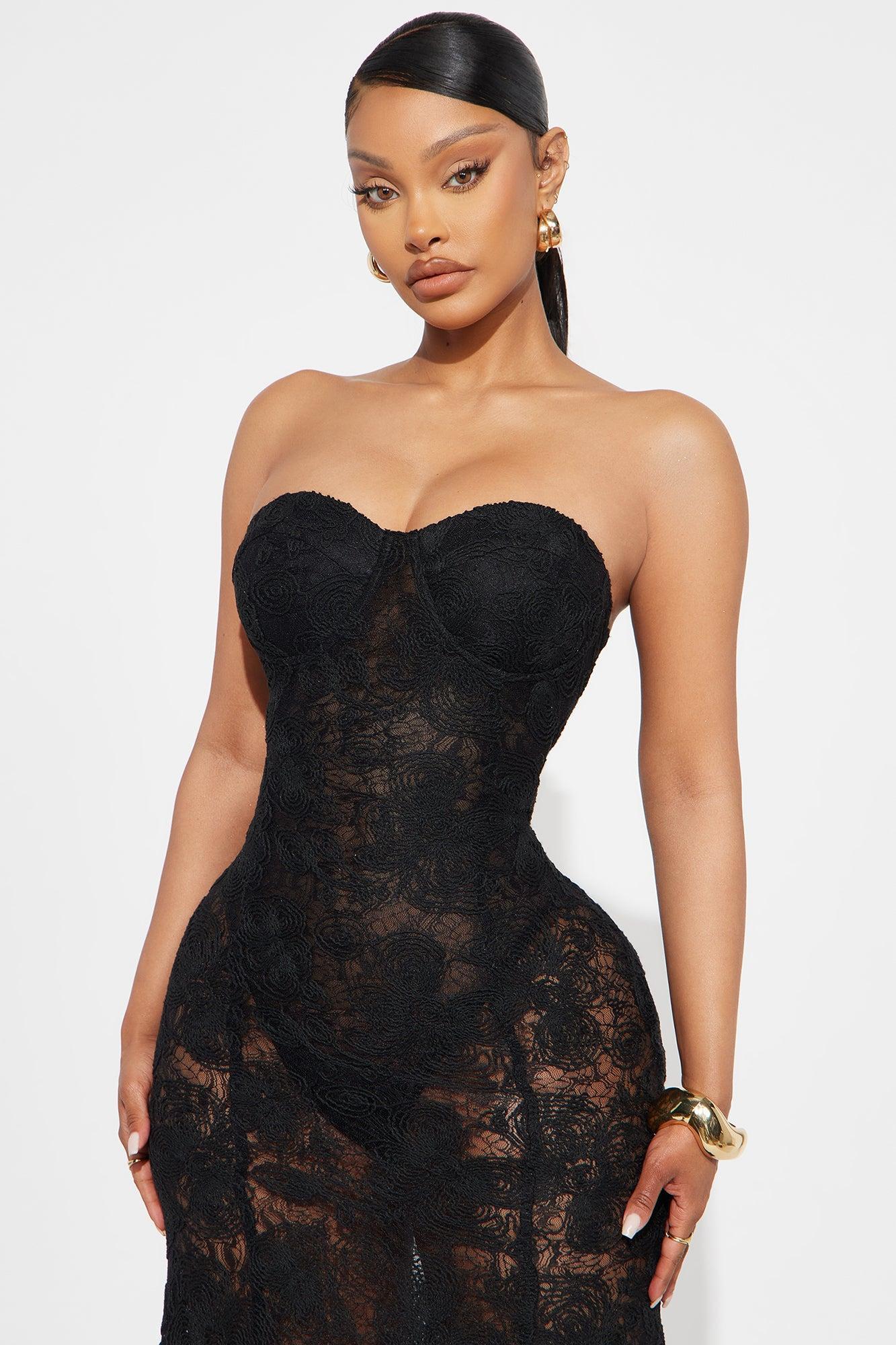 Claire Strapless Sheer Maxi Dress - Black Product Image