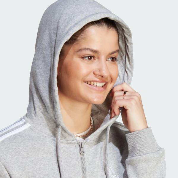 adidas Essentials 3-Stripes Full-Zip Fleece Hoodie Linen Green S Womens Product Image