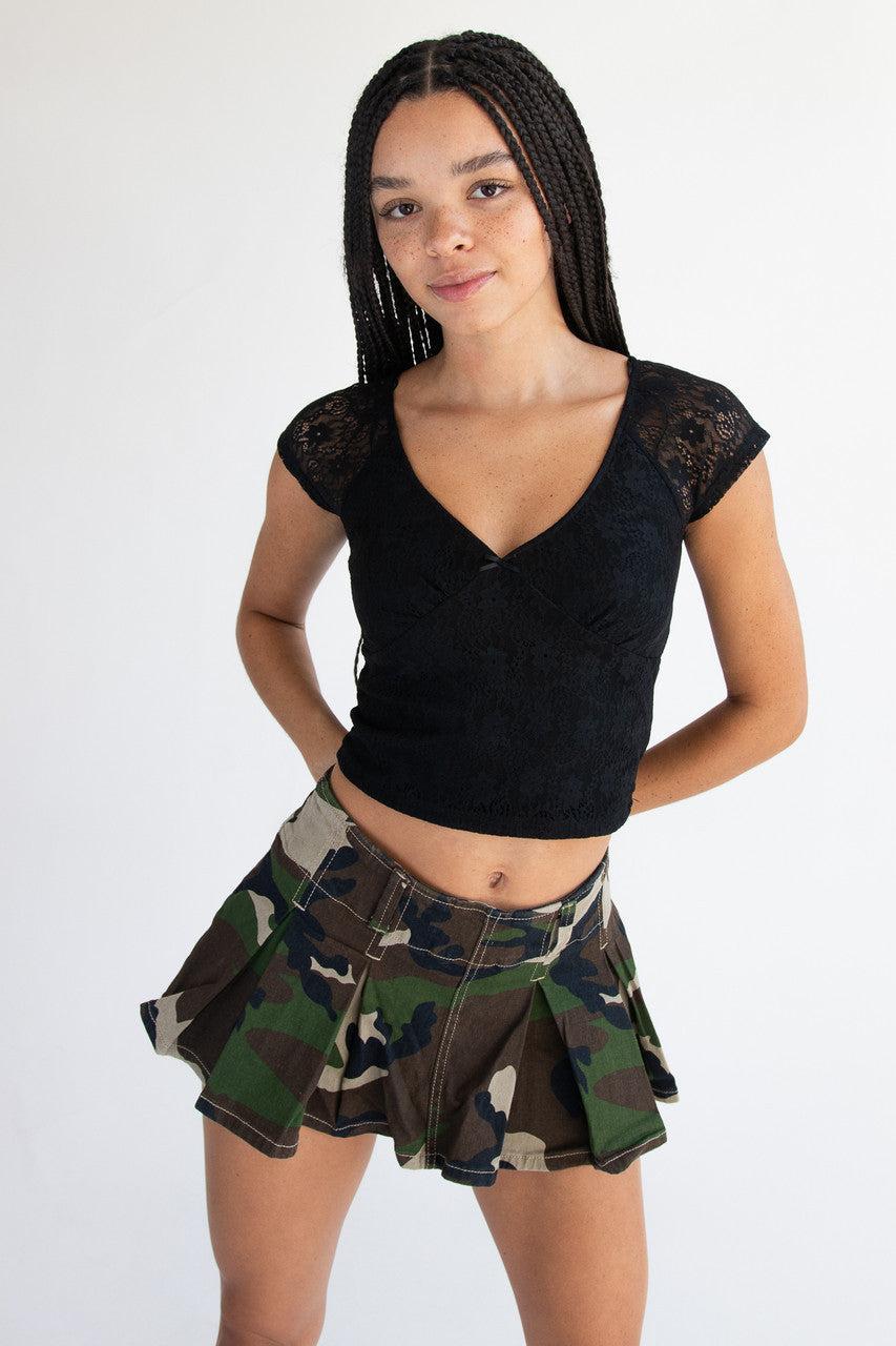 Low Rise Denim Pleated Mini Skort Product Image