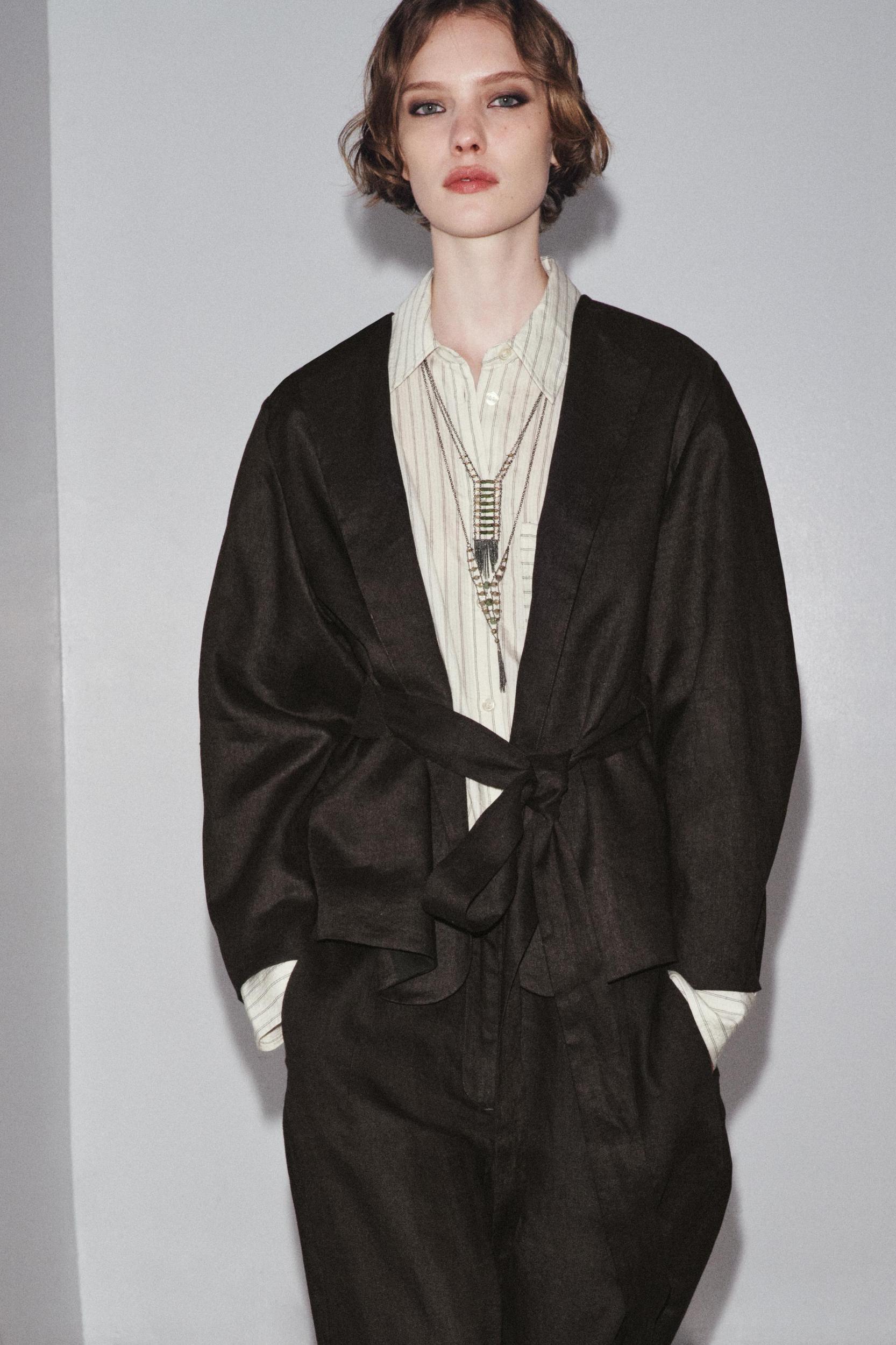 ZW COLLECTION LINEN BELTED KIMONO Product Image