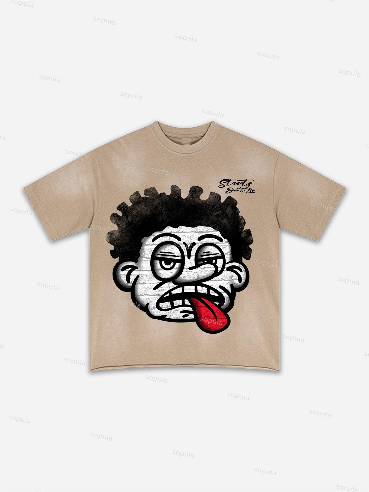Streets Don't Lie Retro Big Head Graphic Washed T-shirt Product Image