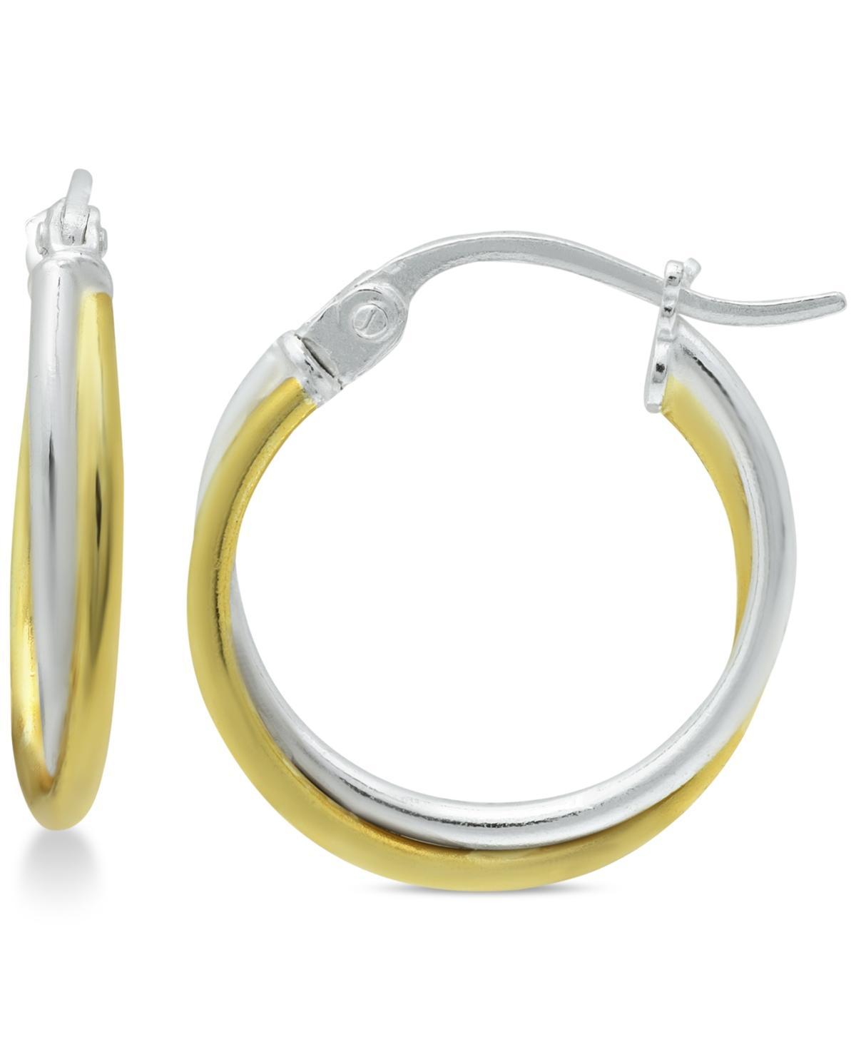 Aleure Precioso 18k Gold Over Silver & Sterling Silver 1.5 mm x 20 mm Twist Hoop Earrings, Women's, Size: 15 mm, Two-Tone Product Image