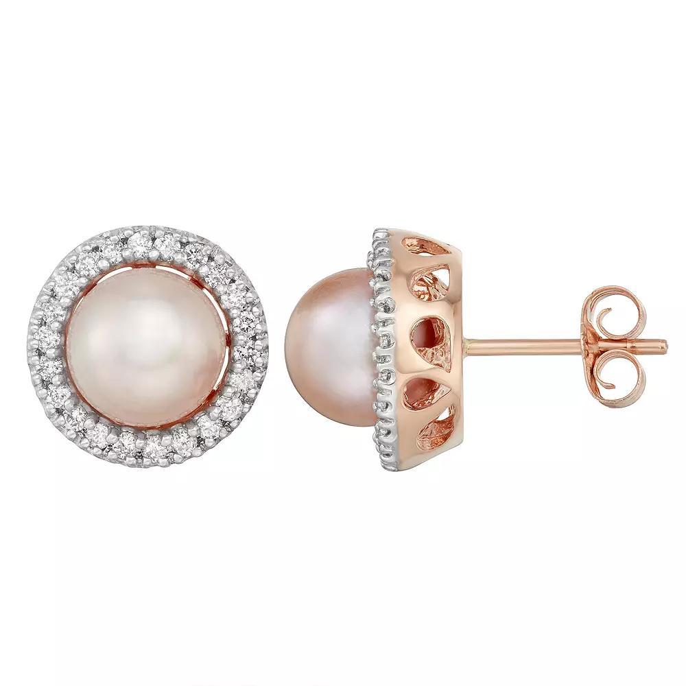 14k Gold Pearl & 1/3 Carat T.W. IGL Certified Diamond Halo Earrings, Women's, Pink Product Image