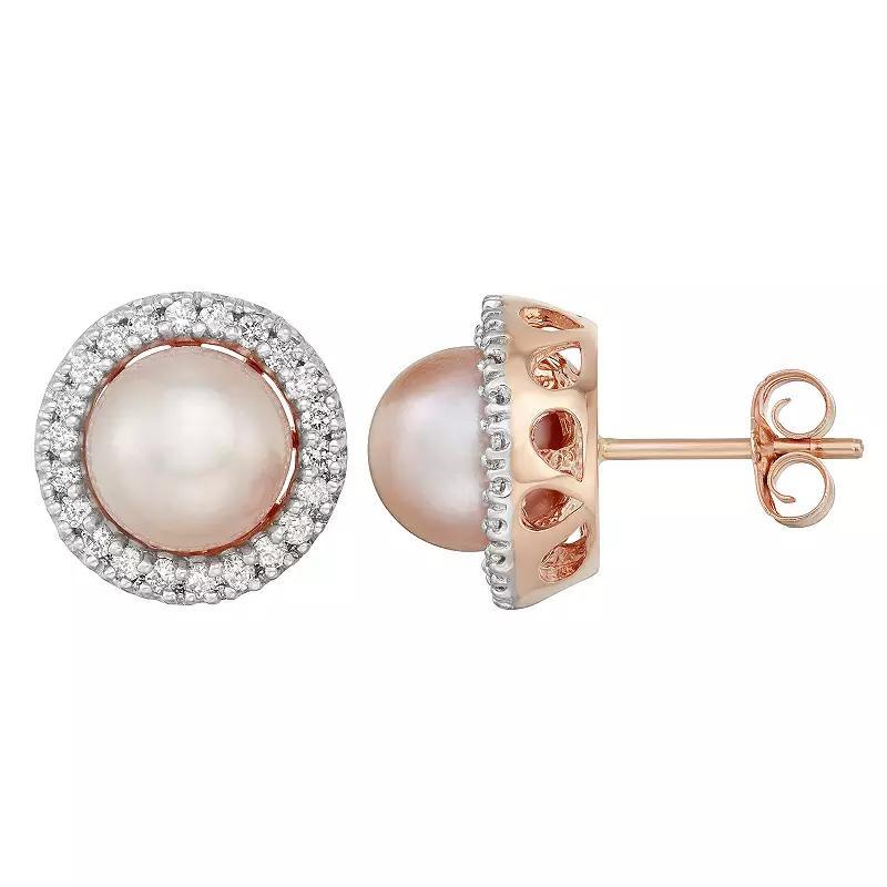 14k Gold Pearl & 1/3 Carat T.W. IGL Certified Diamond Halo Earrings, Women's, Pink Product Image