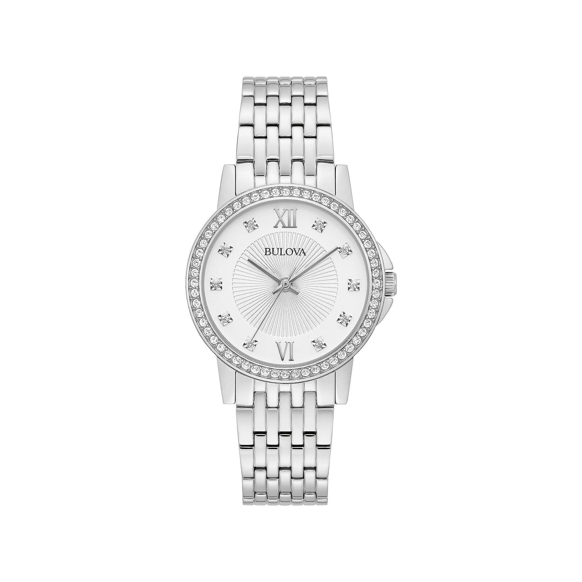 Bulova Womens Classic Stainless Steel Crystal Accent Dial and Bezel Bracelet Watch - 96L297 Gold Silver Product Image
