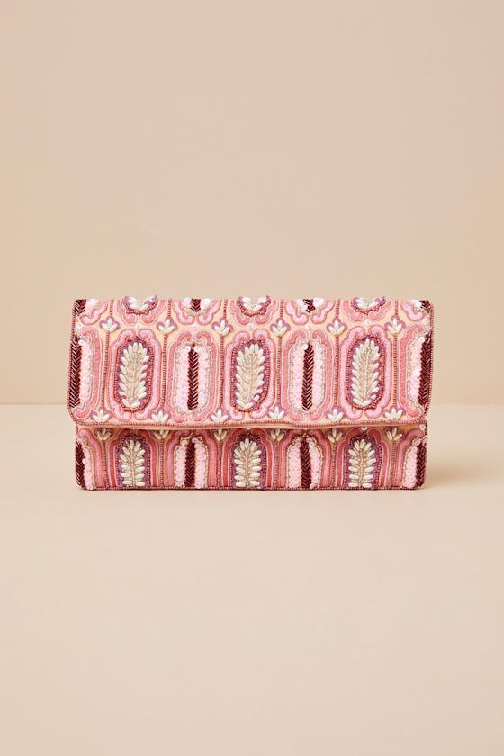 Lorelai Pink Multi Leaf Beaded Clutch Product Image