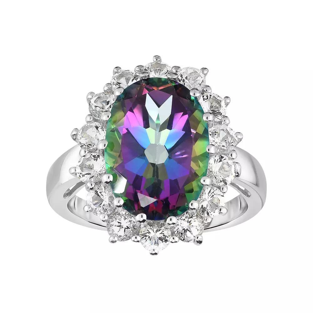 Sterling Silver Mystic Topaz & White Topaz Halo Ring, Women's, Size: 6 Product Image