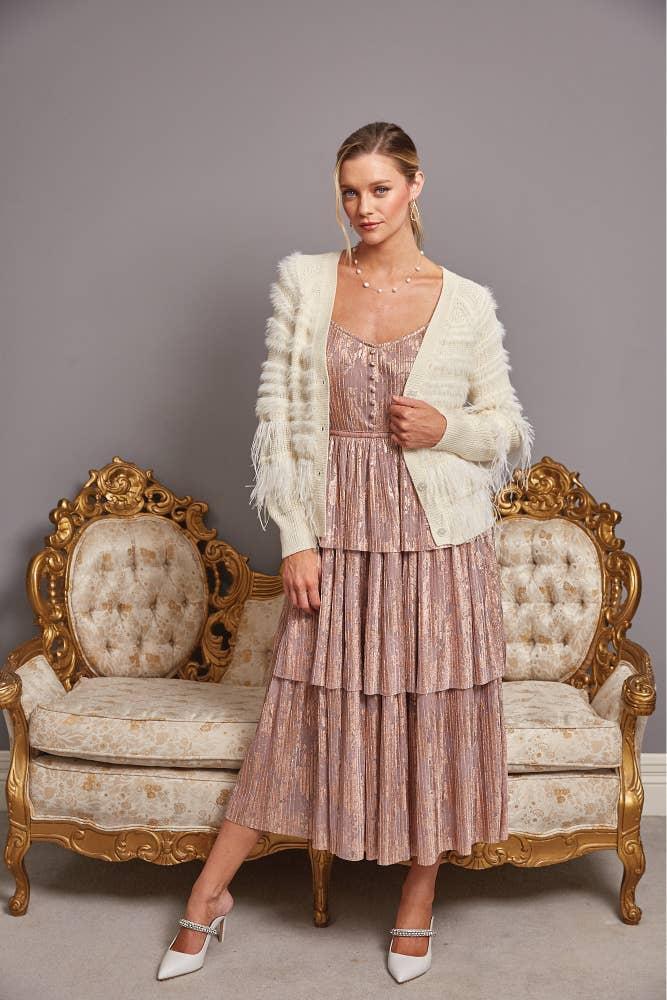 Feather Trim Wool Blend Cardigan Product Image