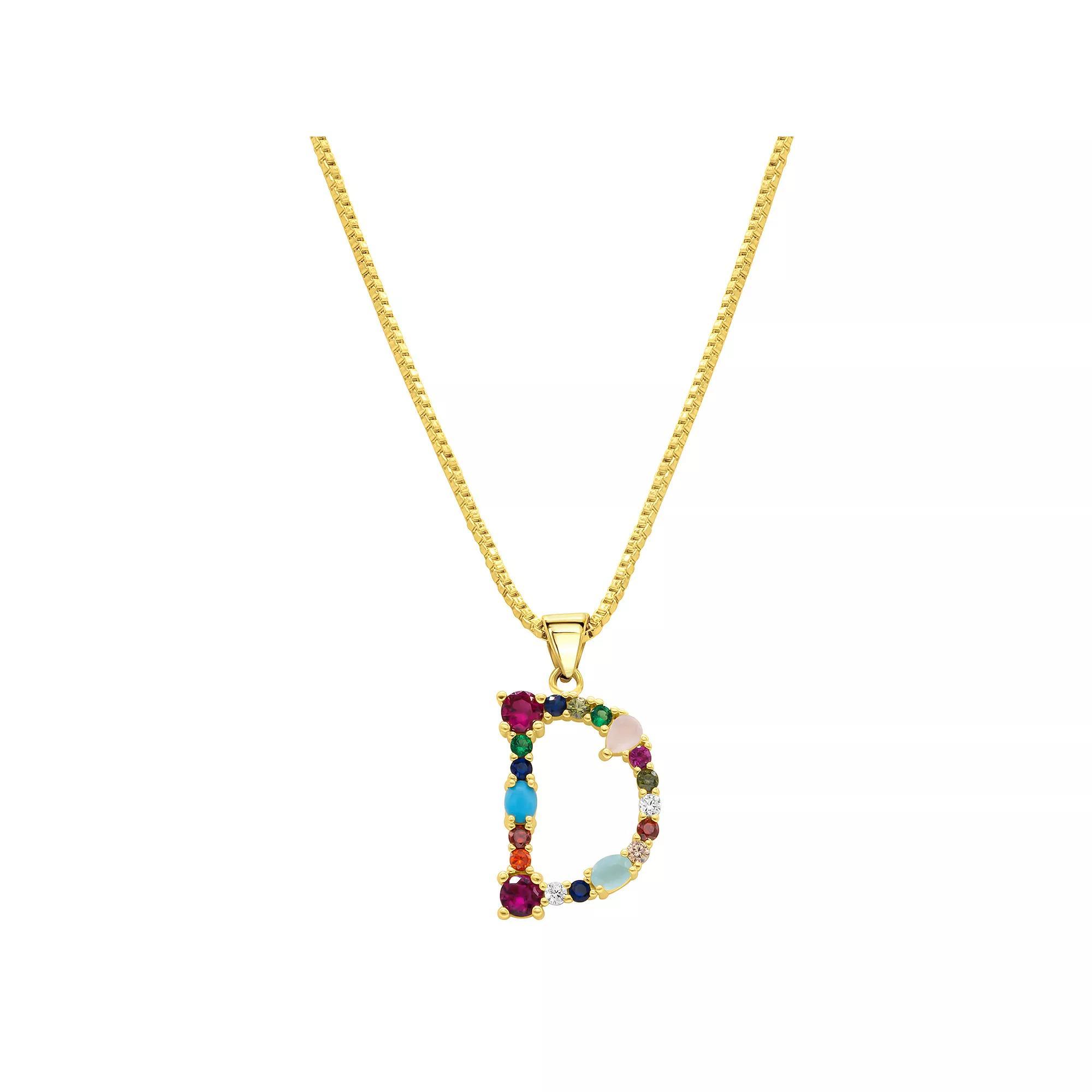 Adornia Gold Tone Multi Color Cubic Zirconia Initial Necklace, Womens Product Image