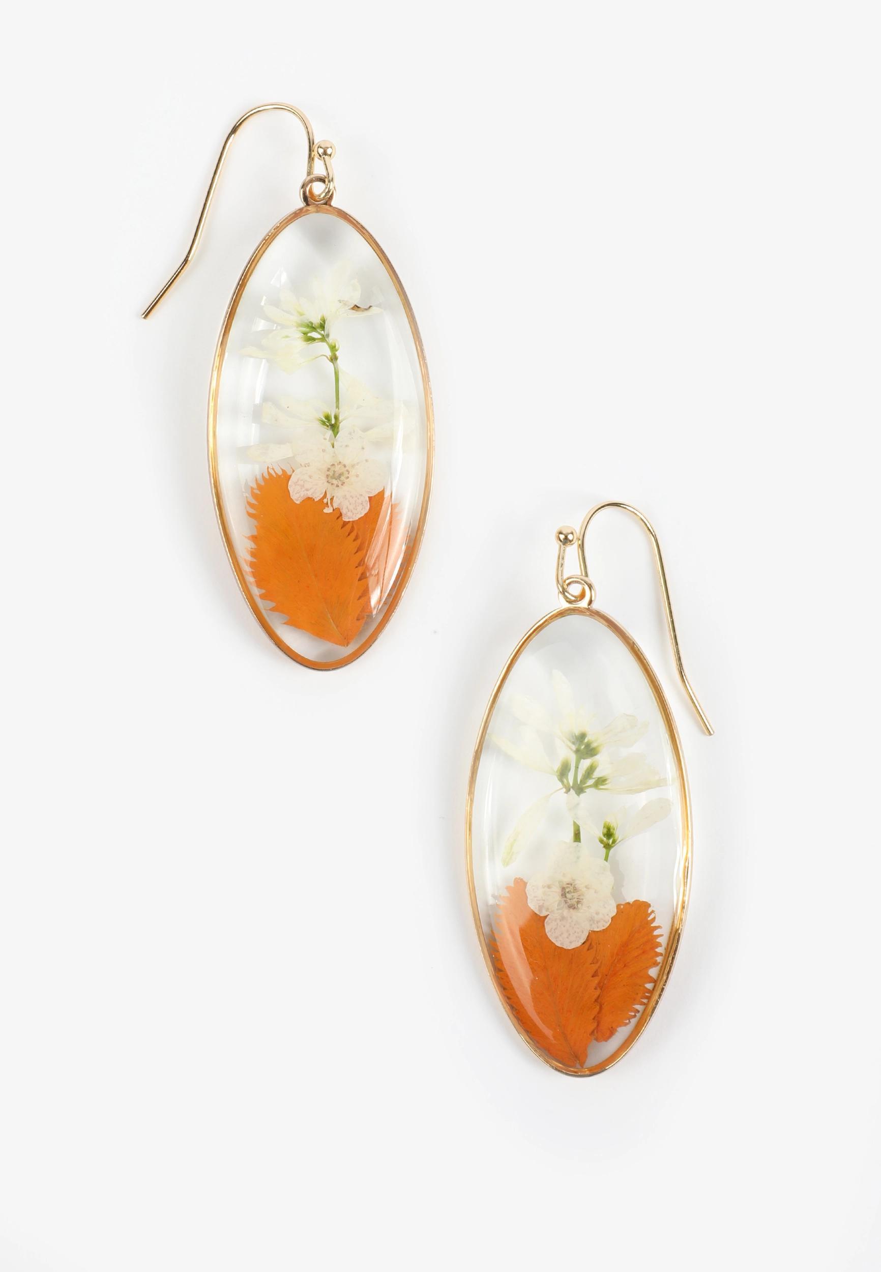 Pressed Fall Floral Oval Drop Earrings Product Image