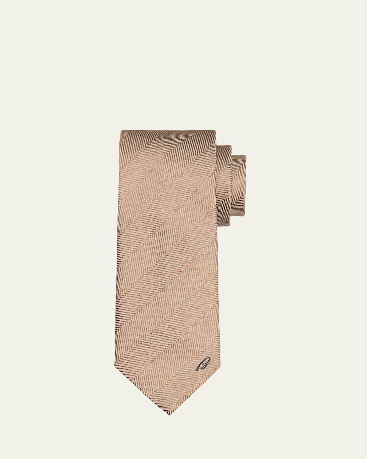 Mens Embroidered Herringbone Silk Tie Product Image