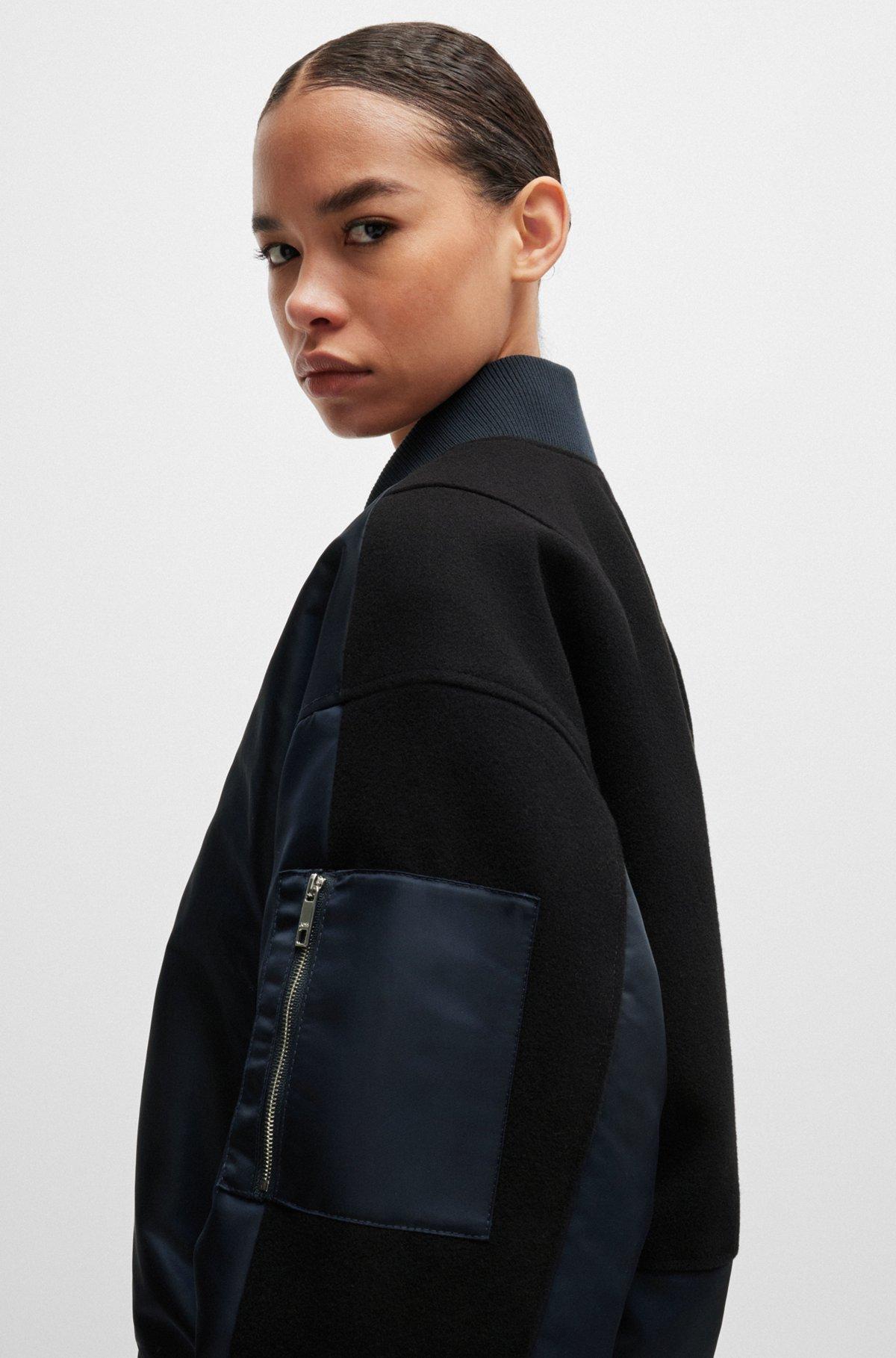 BOSS - Water-repellent bomber jacket with zipped sleeve pocket - Dark Blue Product Image