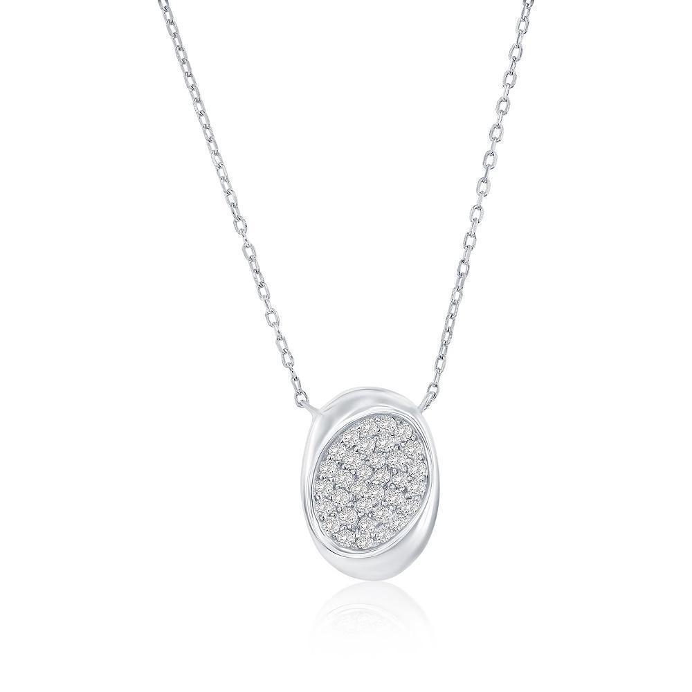 Argento Bella Sterling Silver Cubic Zirconia Pave Polished Puff Oval Necklace, Women's, Size: 16-18" ADJ Product Image