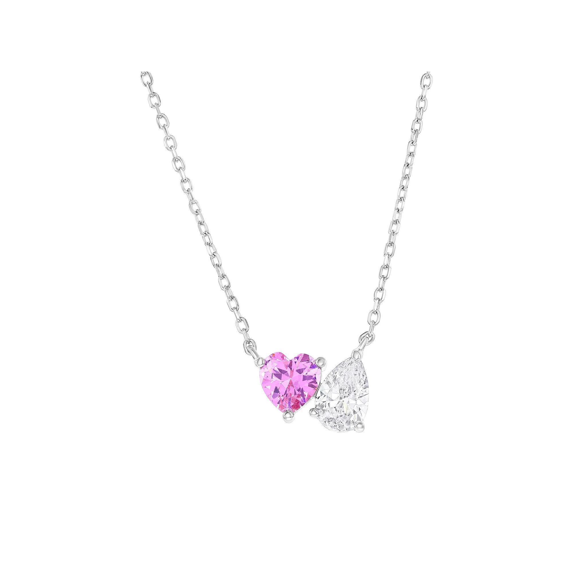 Argento Bella Sterling Silver Heart & Pear Shaped Cubic Zirconia Necklace, Women's, Size: 16-18" ADJ Product Image
