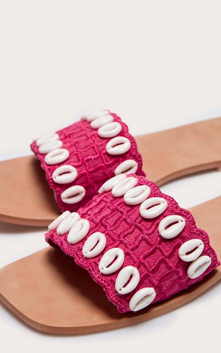 Pink Round Toe Stitch Detail Shell Strap Mule Sandals Product Image