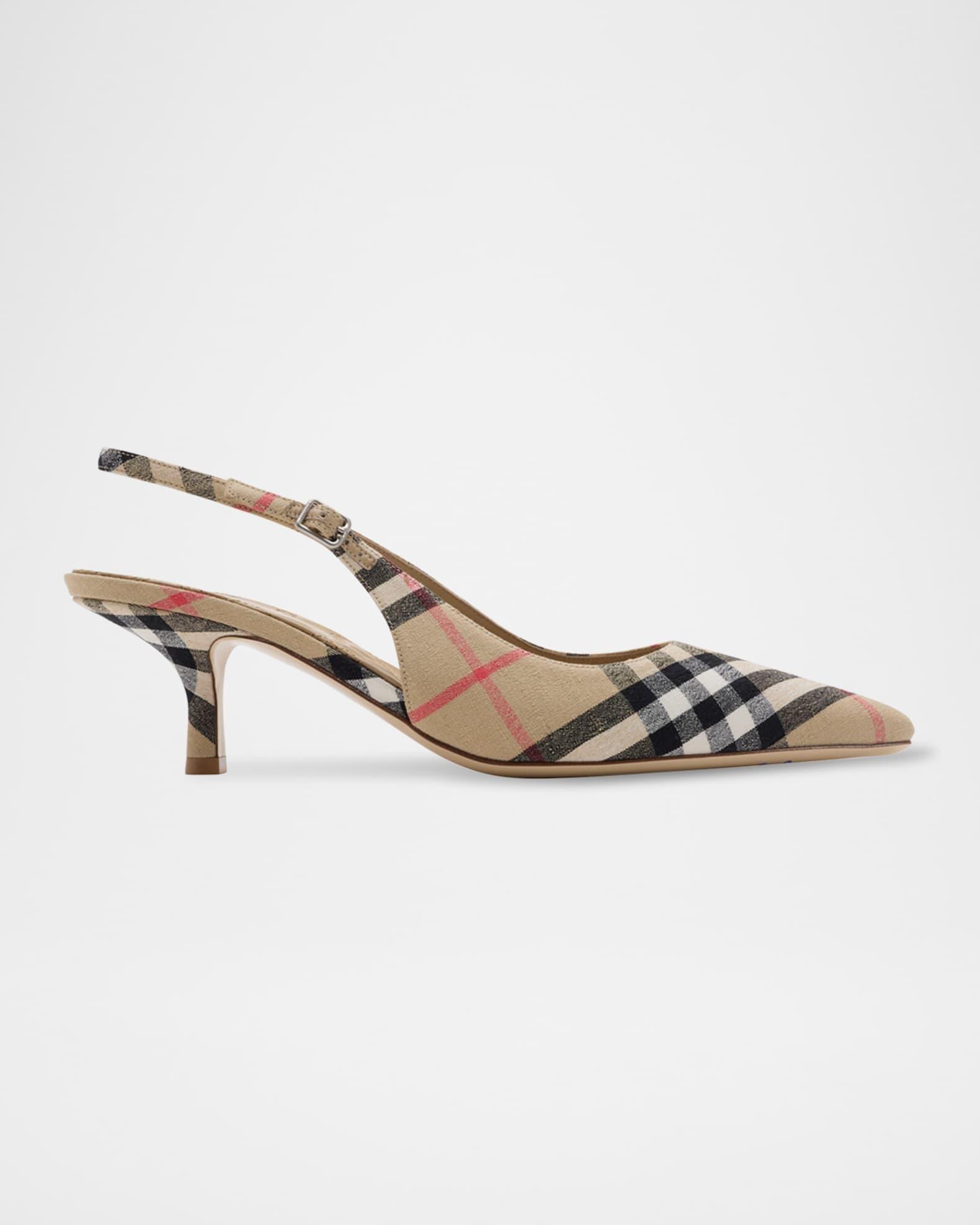 Dame Vintage Check Slingback Linen Pumps Product Image