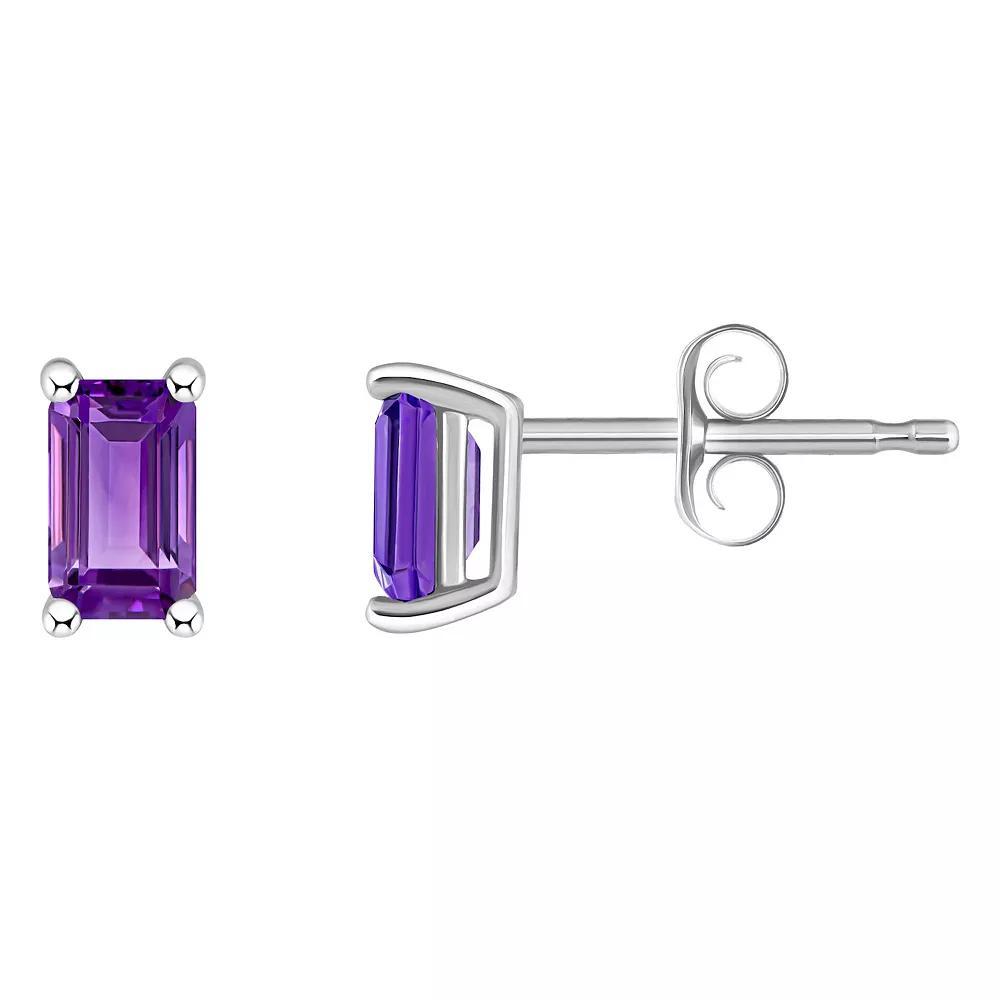 14k White Gold Emerald Cut Birthstone Stud Earrings, Women's, Purple Feb Product Image