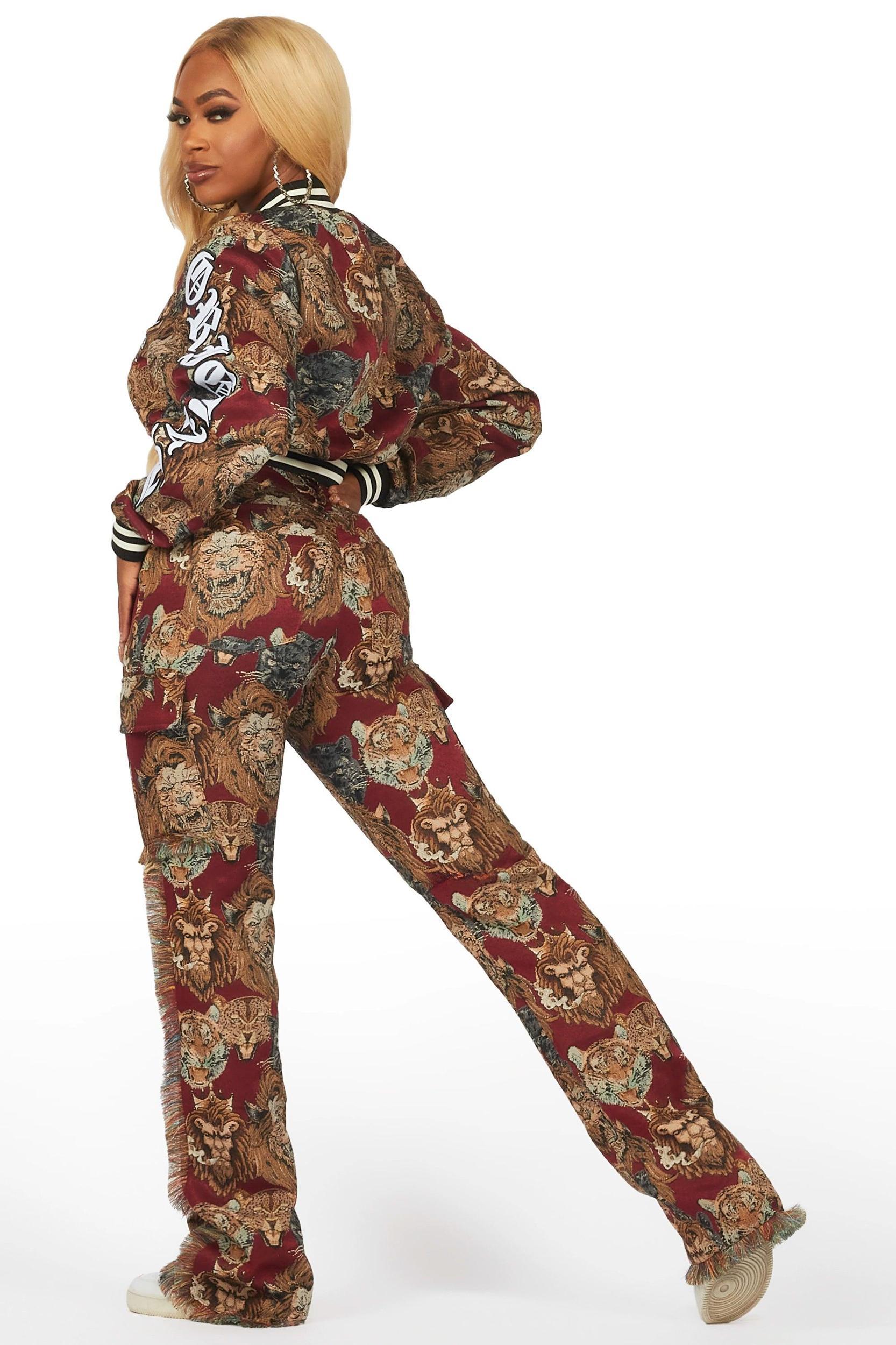 Khadiyah Red Animal Print Tapestry Stacked Pant Female Product Image