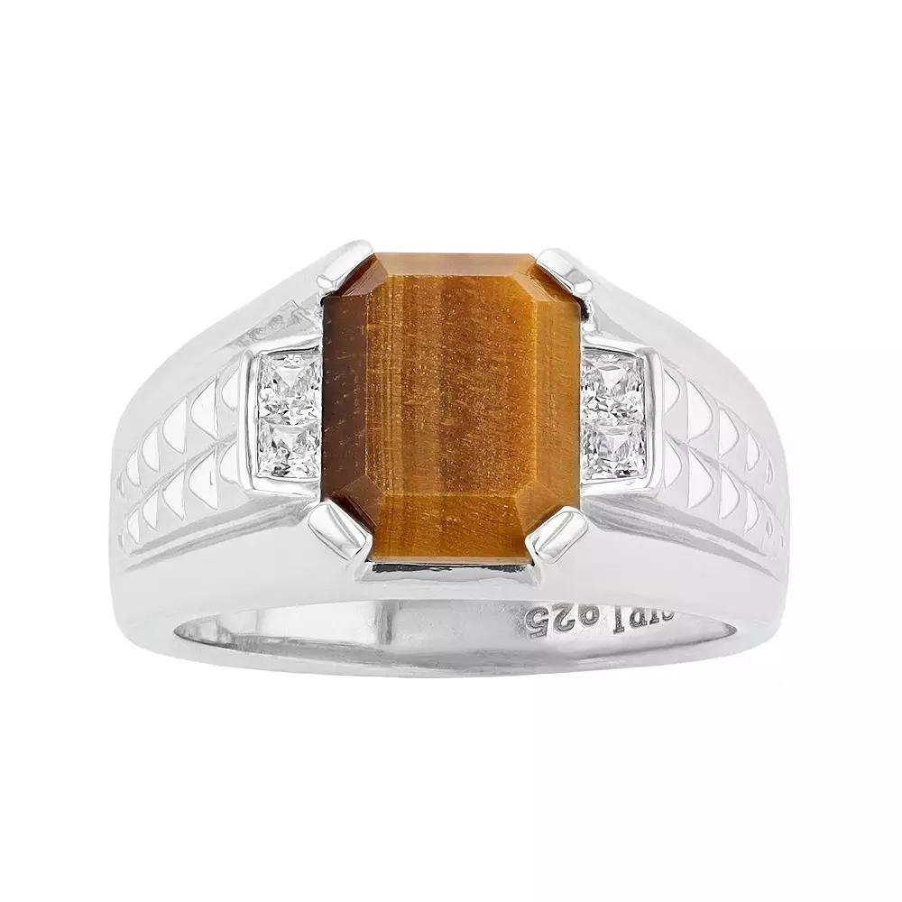 SIRI USA by TJM Sterling Silver Tiger Eye & White Cubic Zirconia Statement Ring, Women's, Size: 9 Product Image