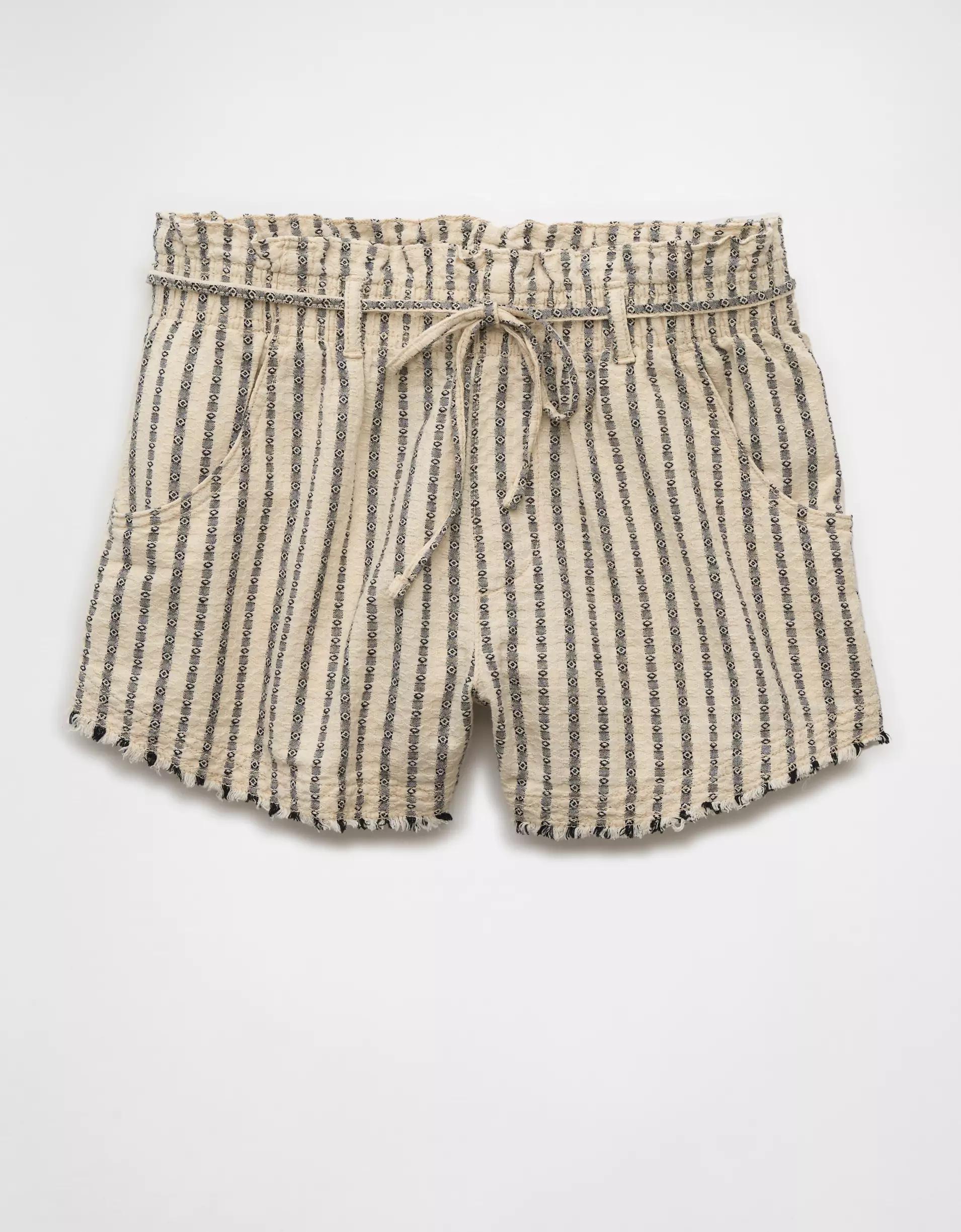 AE High-Waisted Paperbag Waist Striped Short Product Image