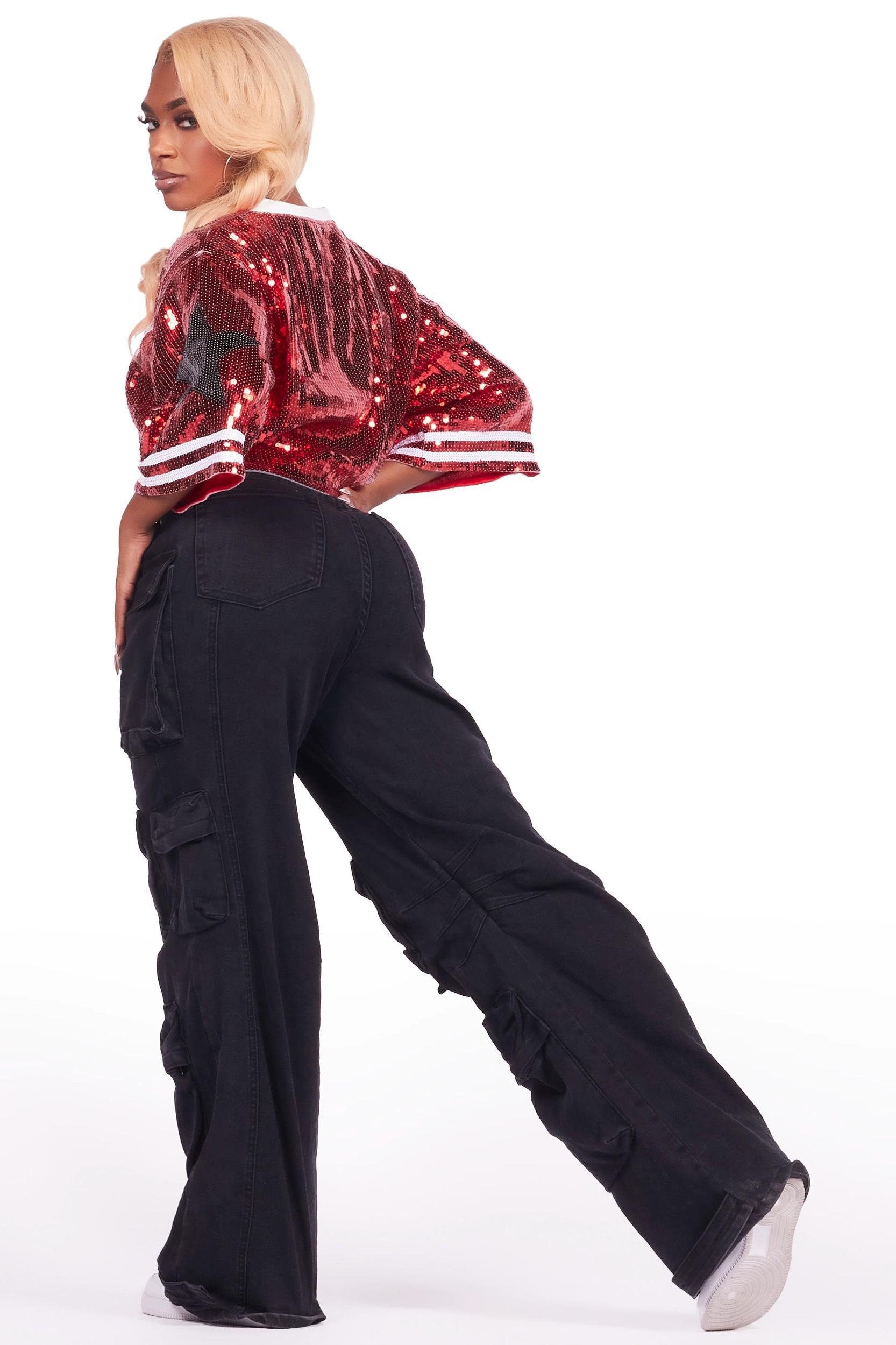 Samara Red Sequin Crop Jersey Female Product Image
