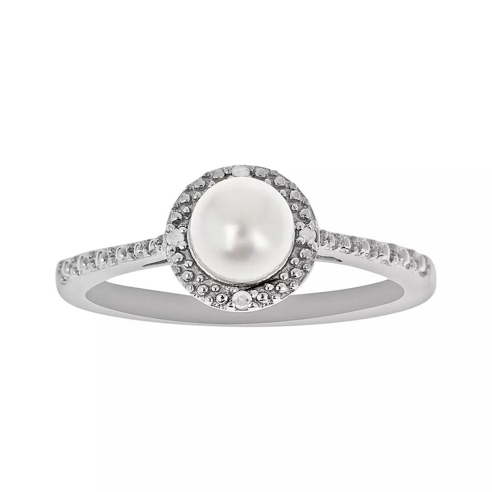 Celebration Gems Sterling Silver Freshwater Cultured Pearl and Diamond Accent Frame Ring, Women's, Size: 8 Product Image