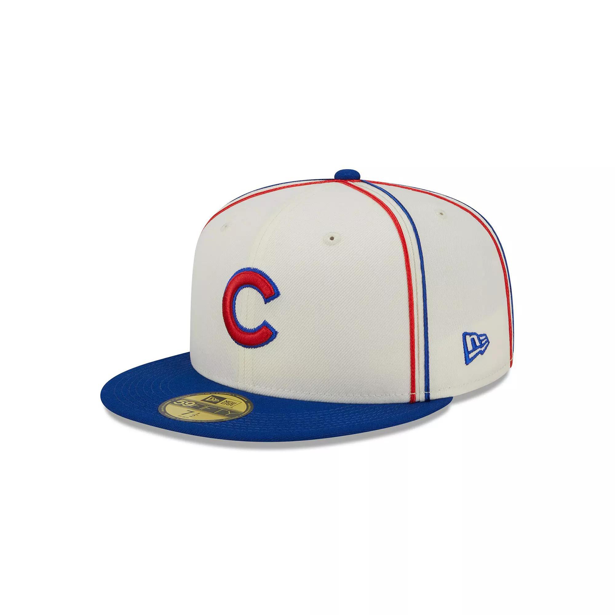 Men's New Era  Cream/Royal Chicago Cubs Chrome Sutash 59FIFTY Fitted Hat, Size: 8, Beige Product Image