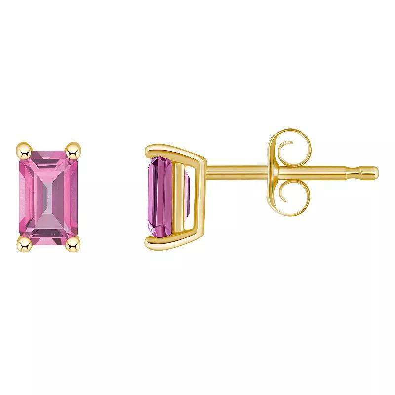 14k Gold Emerald Cut Birthstone Stud Earrings, Women's, Pink Topaz Jun Product Image