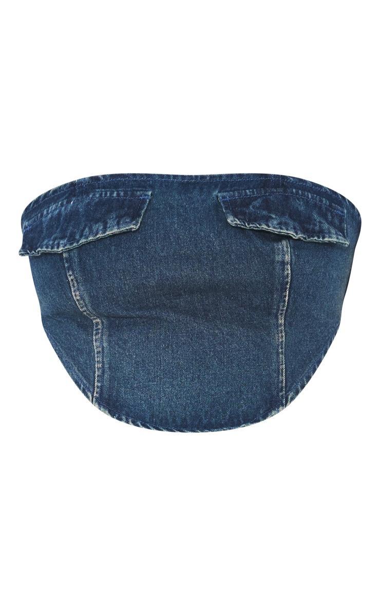 Petite Mid Blue Wash Bandeau Pocket Detail Denim Corset Product Image