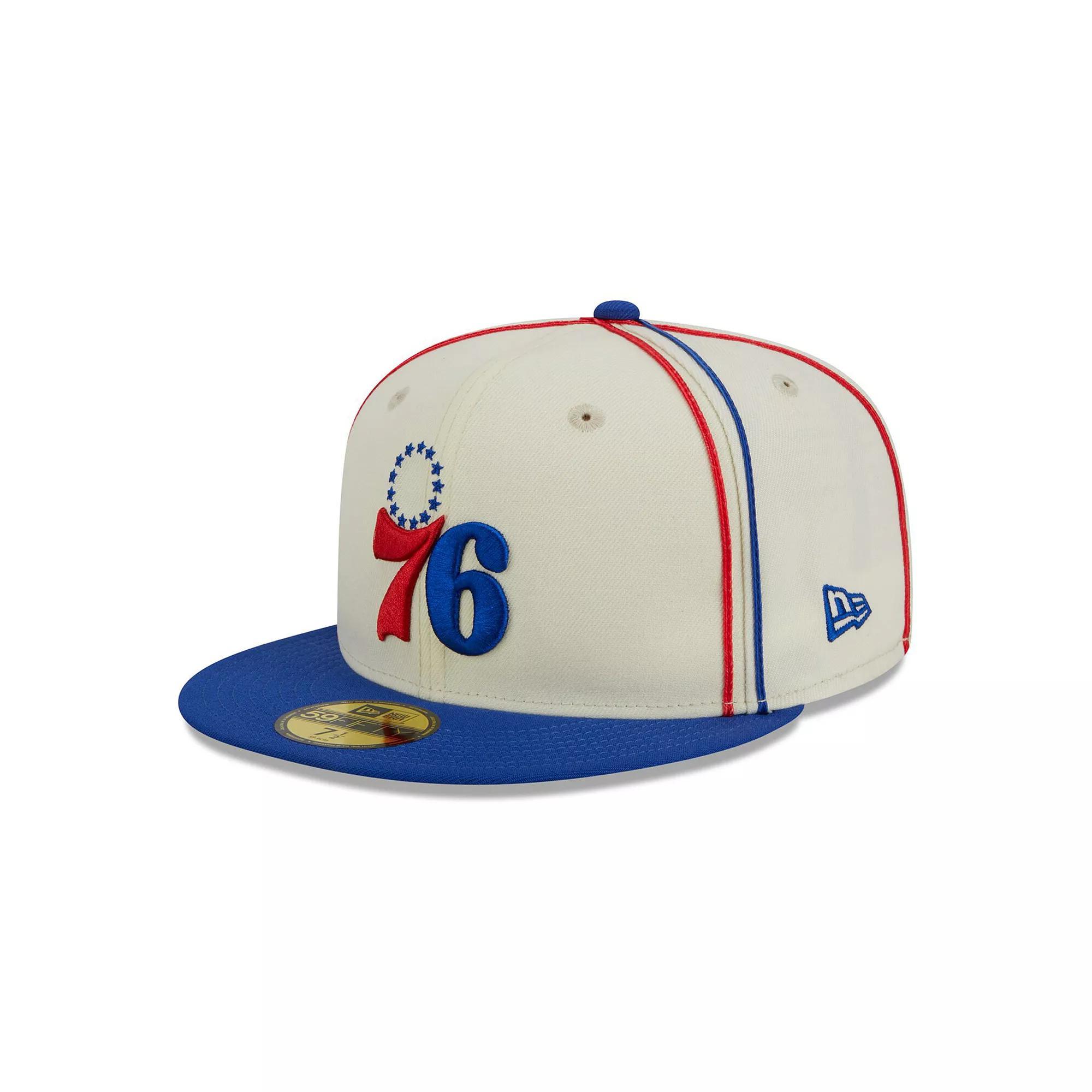 Men's New Era Cream/Royal Philadelphia 76ers Piping 2-Tone 59FIFTY Fitted Hat, Size: 7 7/8, 76r Beige Product Image