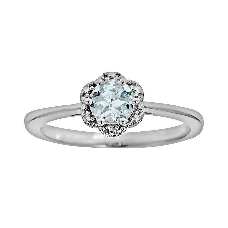 Celebration Gems Sterling Silver Aquamarine Studded Flower Ring, Women's, Size: 8 Product Image