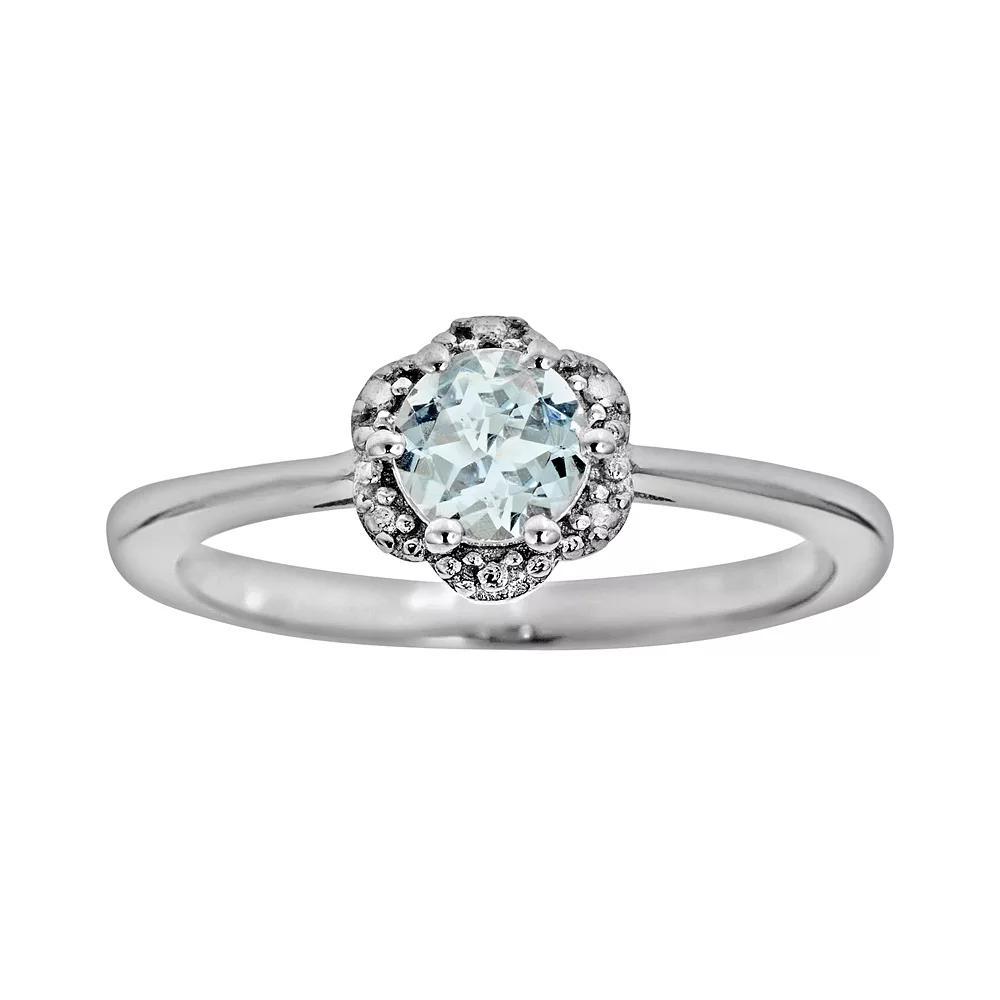 Celebration Gems Sterling Silver Aquamarine Studded Flower Ring, Women's, Size: 8 Product Image