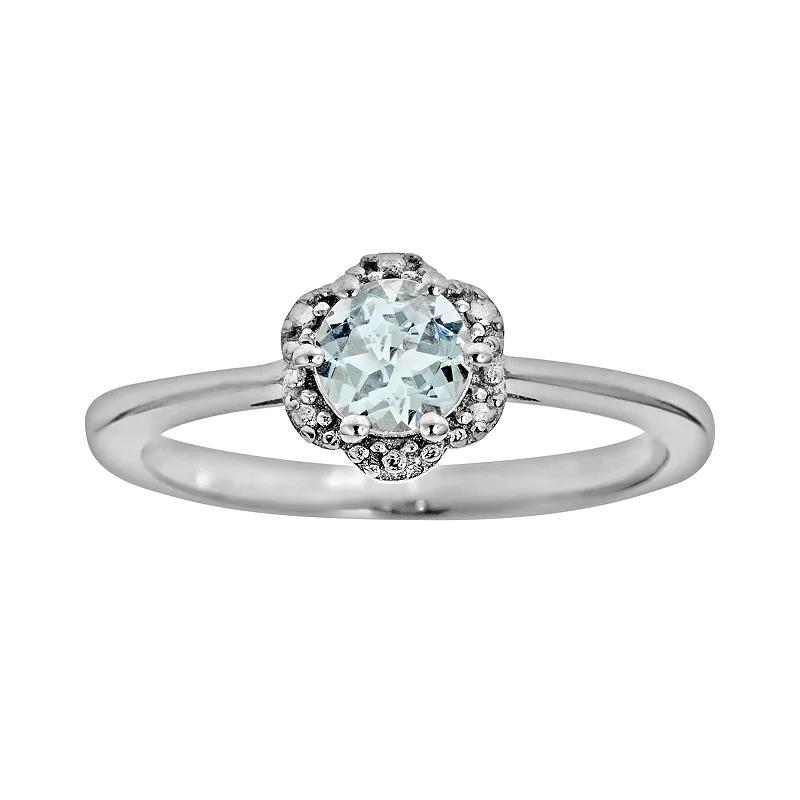 Celebration Gems Sterling Silver Aquamarine Studded Flower Ring, Women's, Size: 8 Product Image