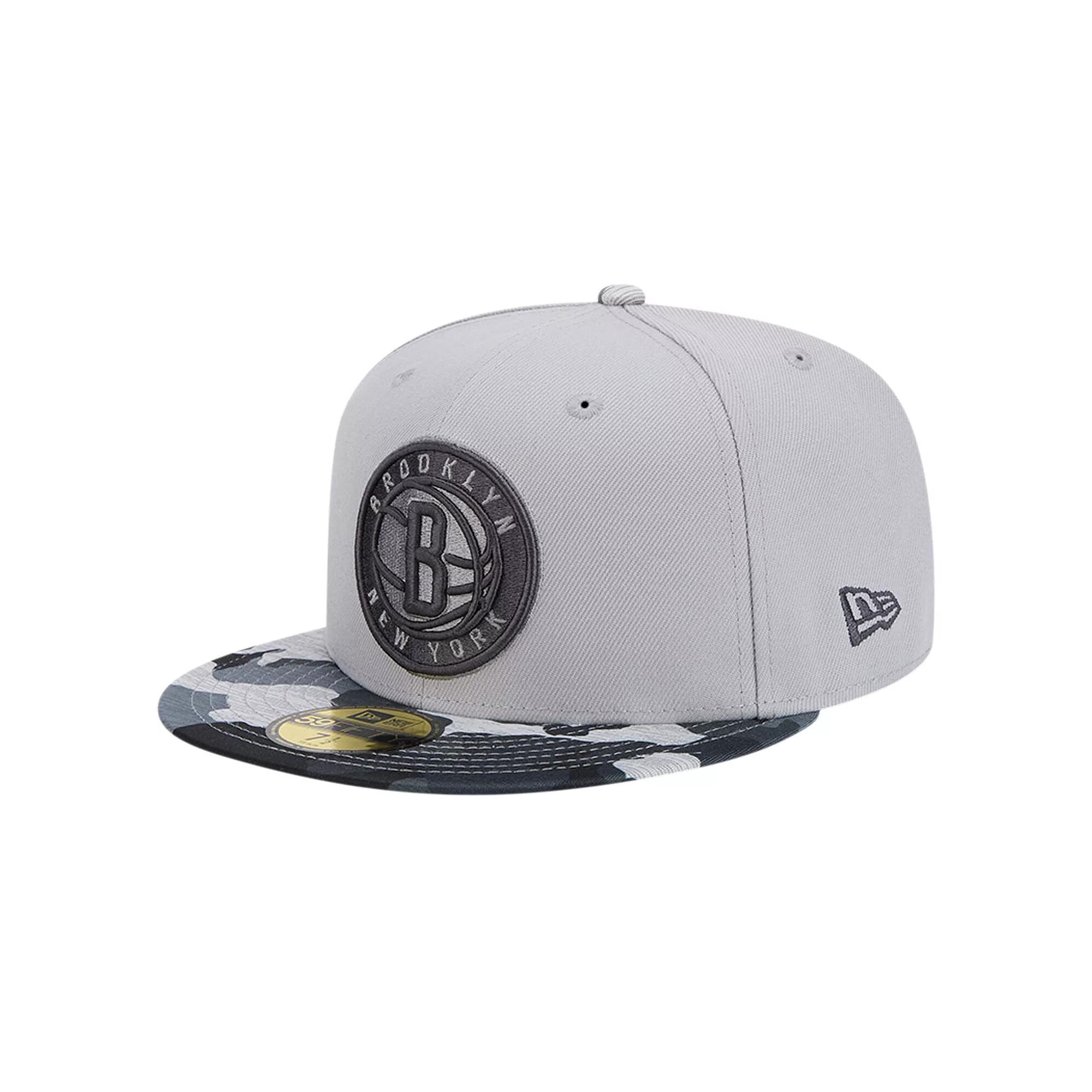 Men's New Era Gray Brooklyn Nets Active Color Camo Visor 59FIFTY Fitted Hat, Size: 7 1/8, Grey Product Image