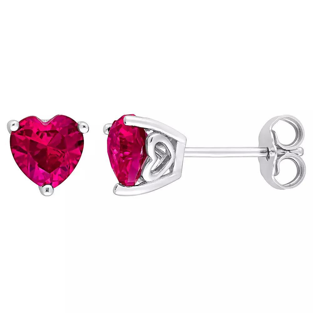 Stella Grace Sterling Silver & Gemstone Heart Stud Earrings, Womens, Created Red Product Image