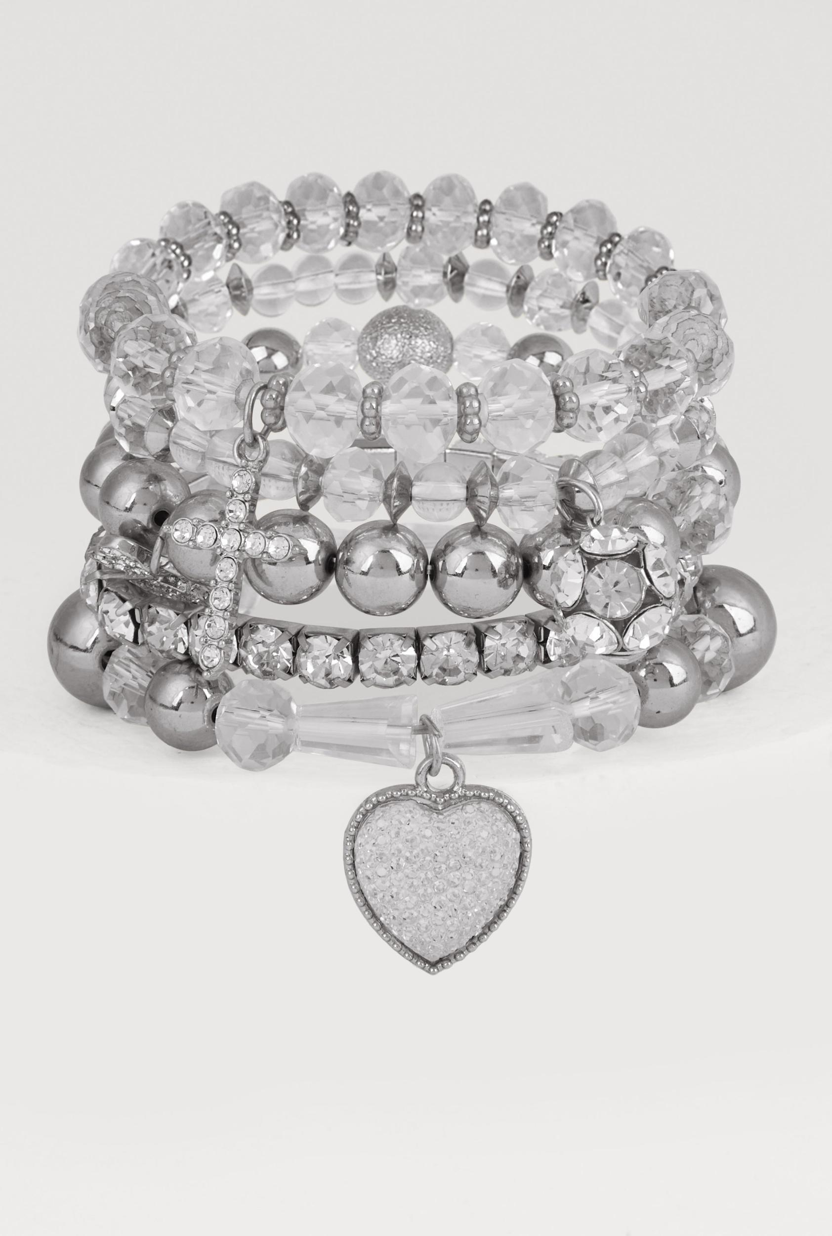 Heart Charm Beaded Stretch Bracelets Set of 6 Male Product Image