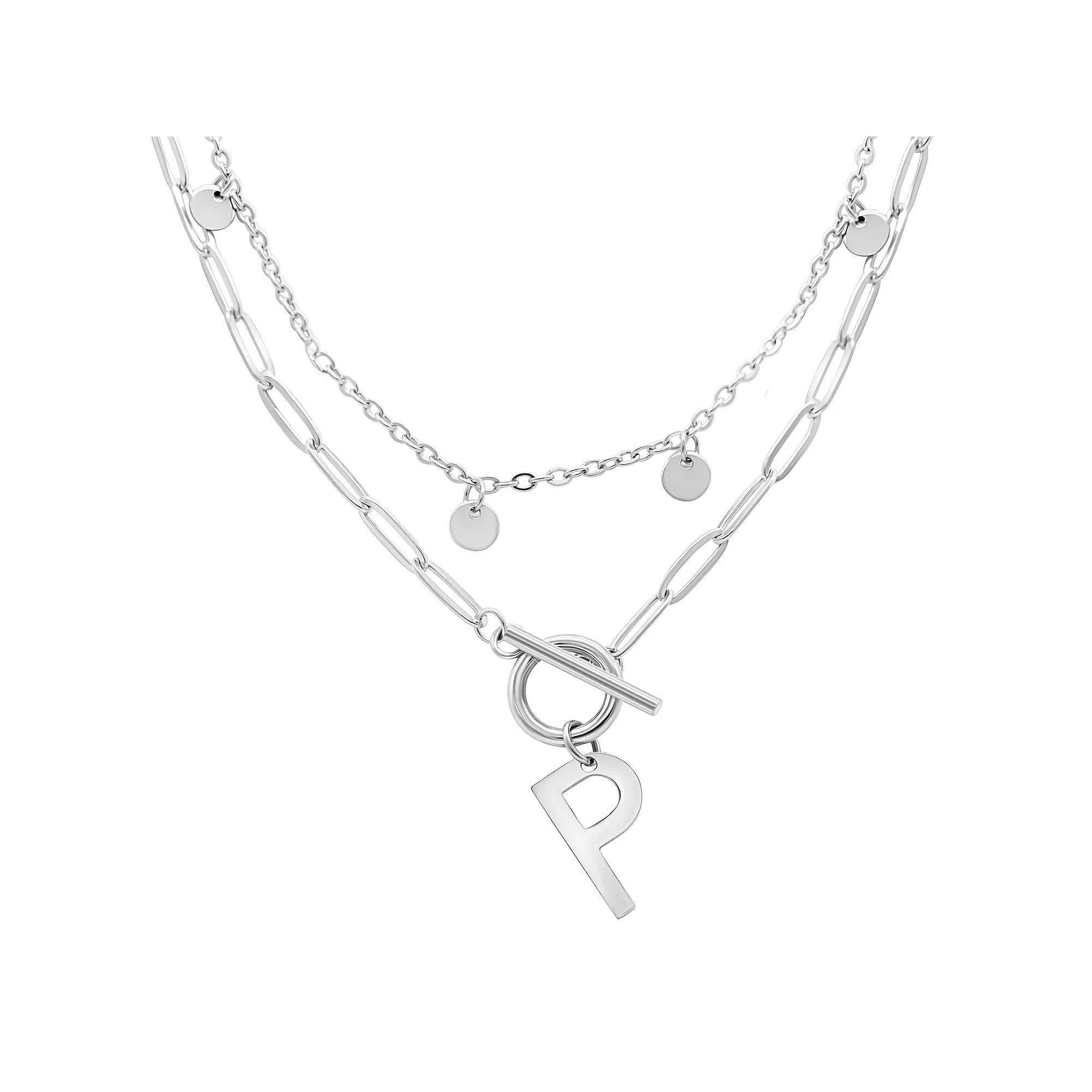 Adornia Silver Tone Confetti & Paperclip Layered Initial Toggle Necklace, Women's, Size: 17/18", Silver Tone P Product Image
