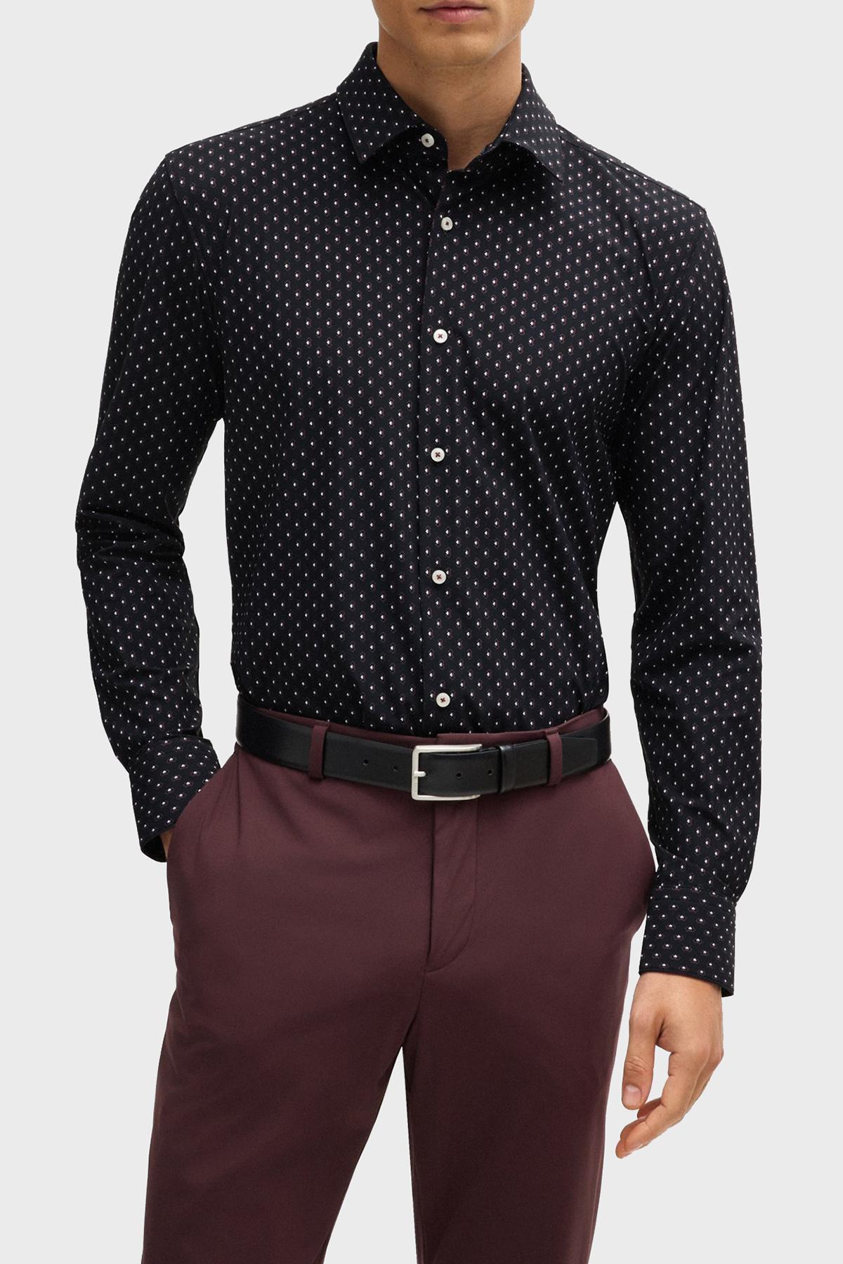 HUGO BOSS Slim-fit Shirt In Printed Performance-stretch Material In Dark Blue Product Image