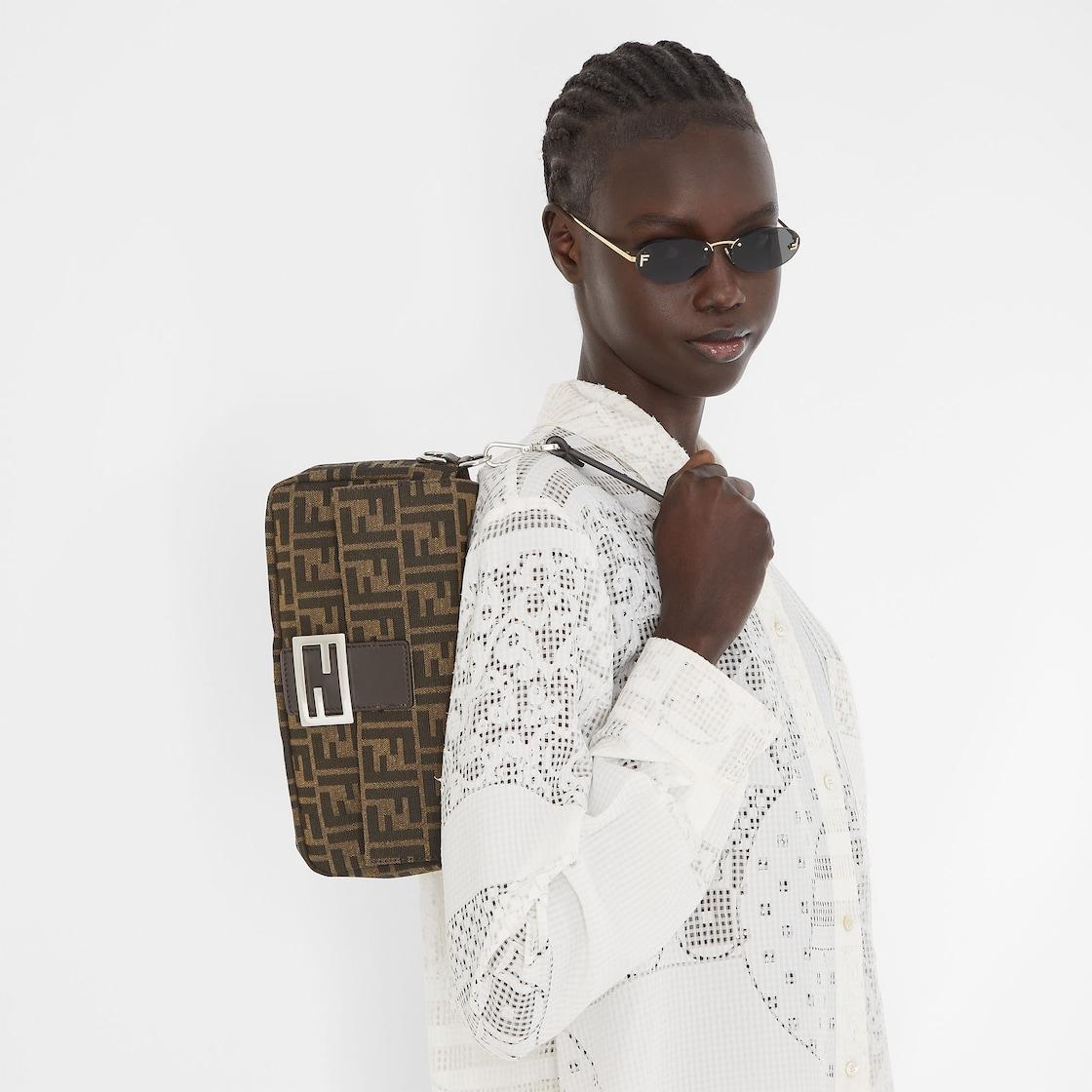 BaguetteTobacco brown FF jacquard fabric bag Product Image
