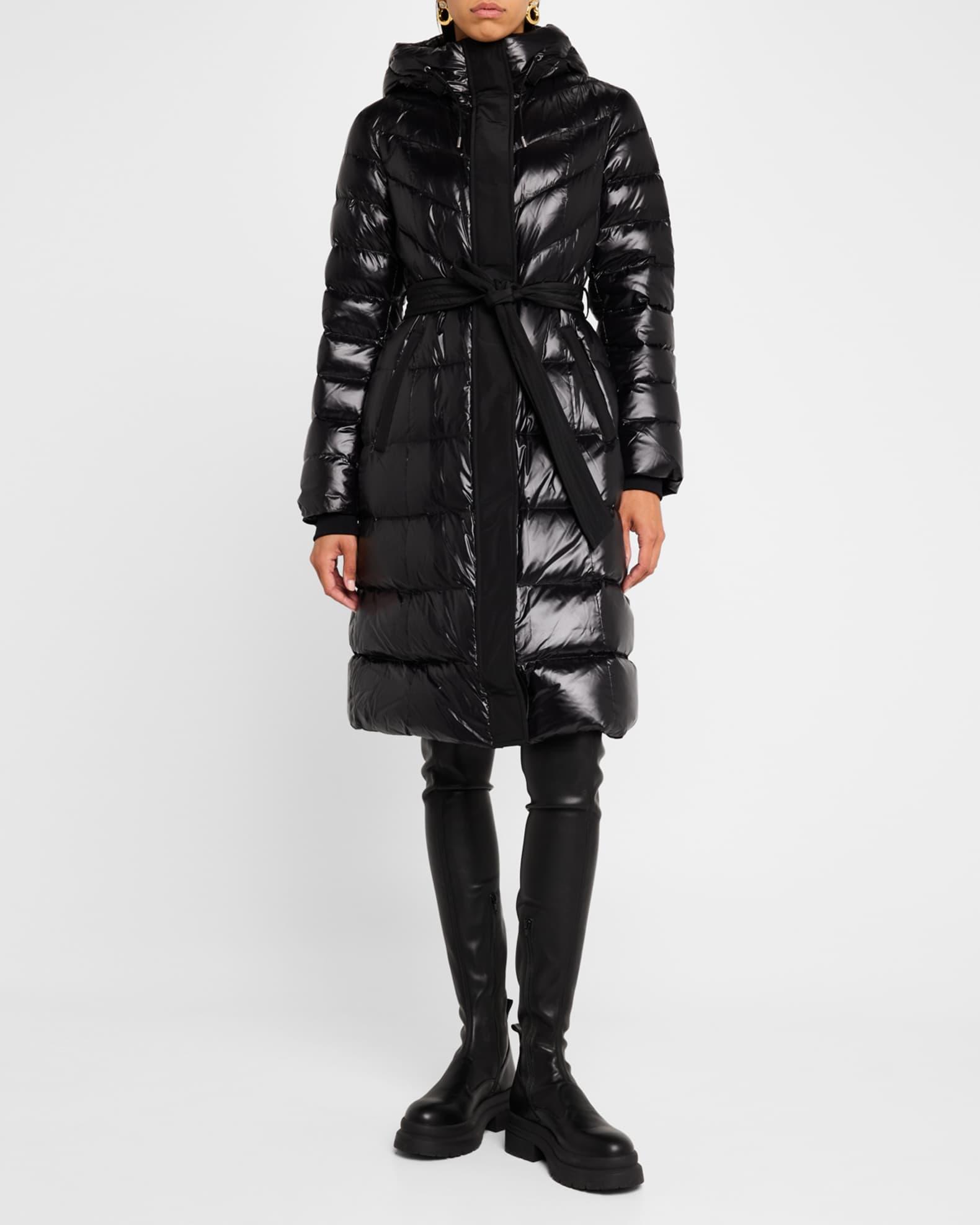 Coralia Lustrous Light Down Coat with Sash Belt Product Image